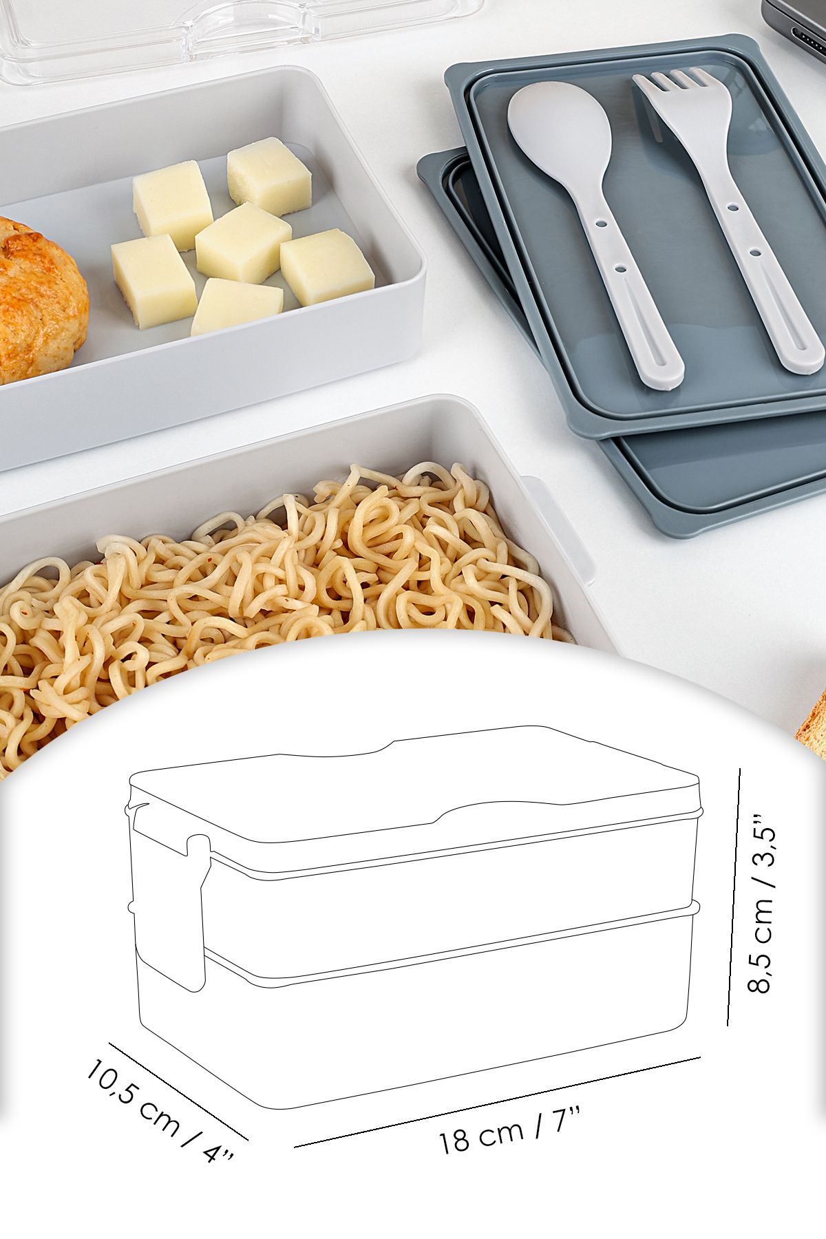 Meleni Home-2 Layer Ziplock Lunch Box - Lunch Box with Self Fork Spoon Lunch Box Storage Container Gray 6