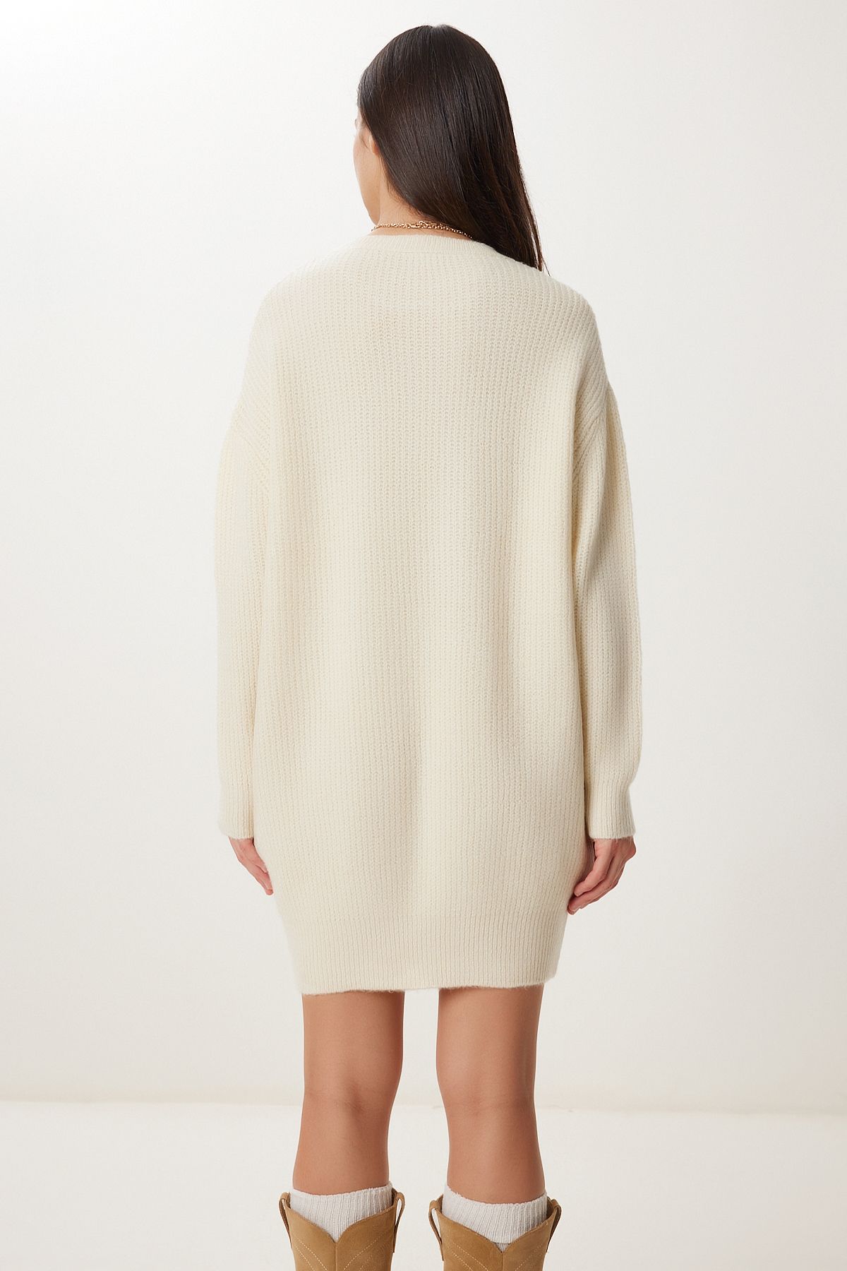 Happiness İstanbul-Damen Bone Oversize Langes Basic Strick-Sweatshirt BV00099 7