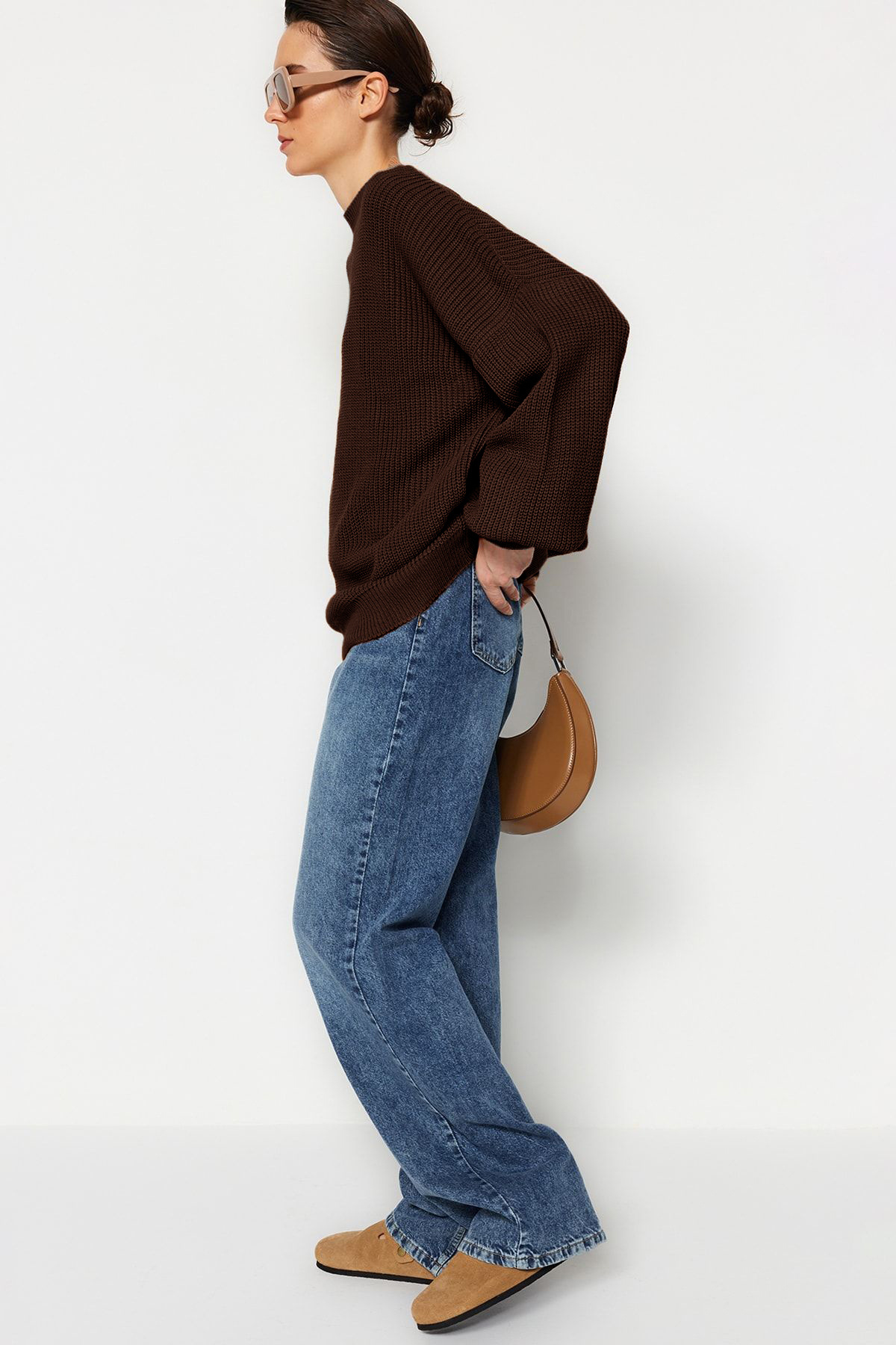 Trendyolmilla  Kahverengi Geniş Kalıp Basic Triko Kazak TWOAW23KZ01448 - Görsel 3