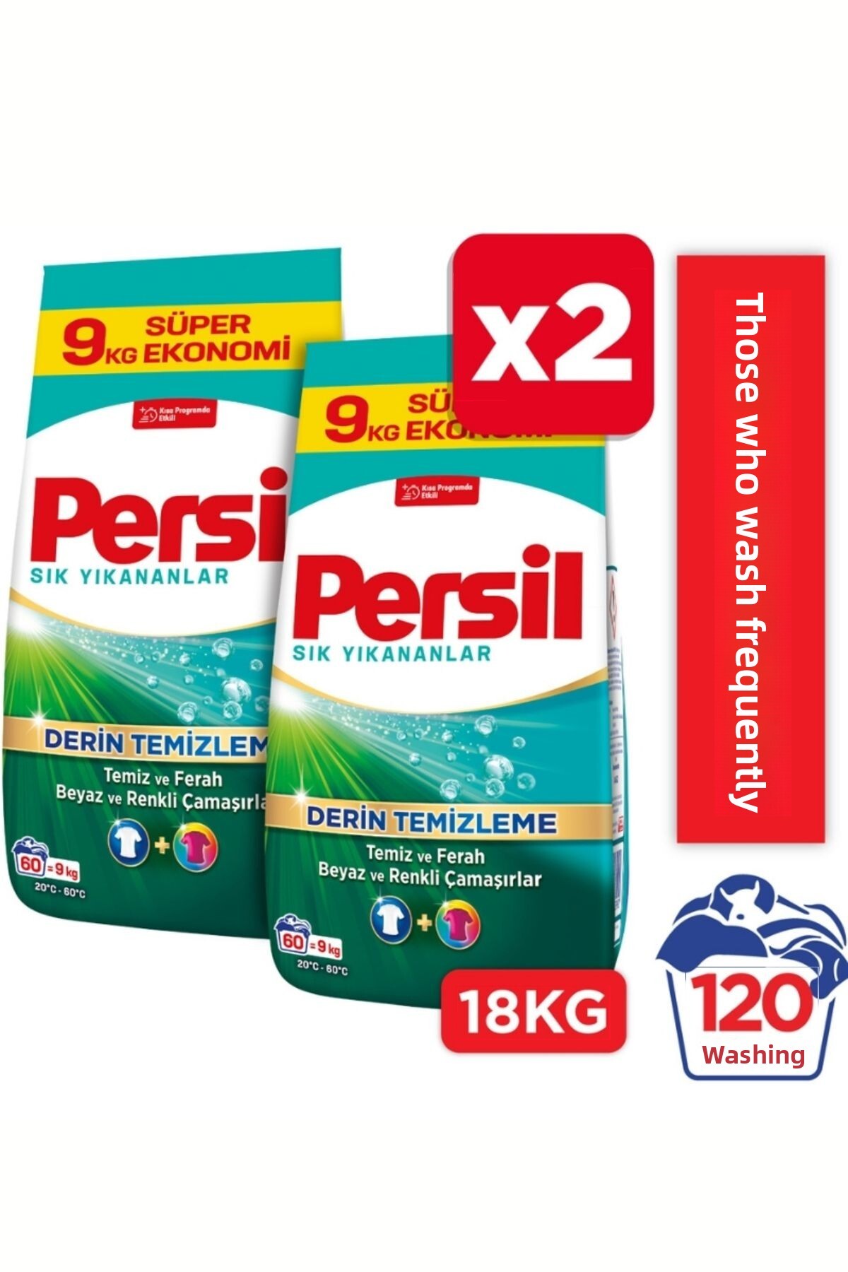 Persil Detergent de rufe pudră Frequent Washers, 60 de spălări, 9 kg, set de 2