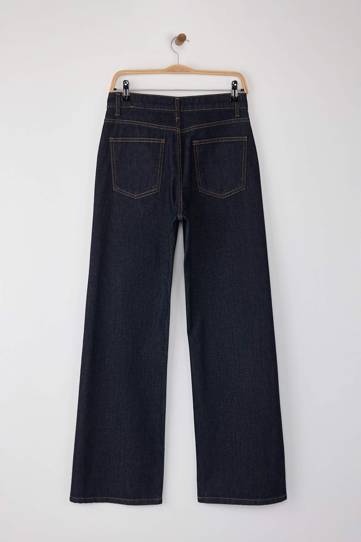 Trendyolmilla  Koyu Mavi Yüksek Bel Wide Leg Geniş Paça %100 Pamuk Non-Stretch Jeans TWOAW26JE00007 - Görsel 6