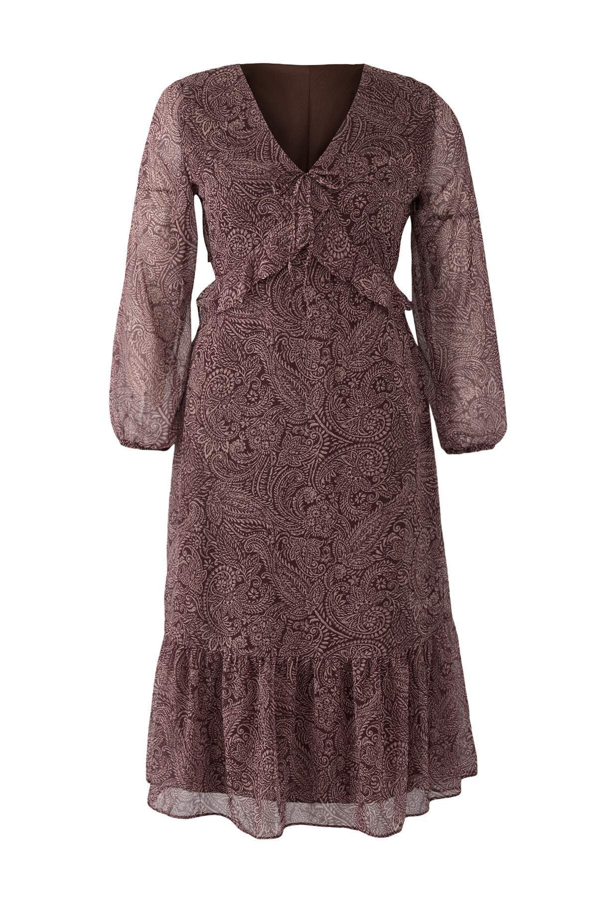 Trendyol Curve-Mehrfarbiges, schalkariertes Chiffon-Midi-Webkleid in Übergröße TBBAW26AH00030 5