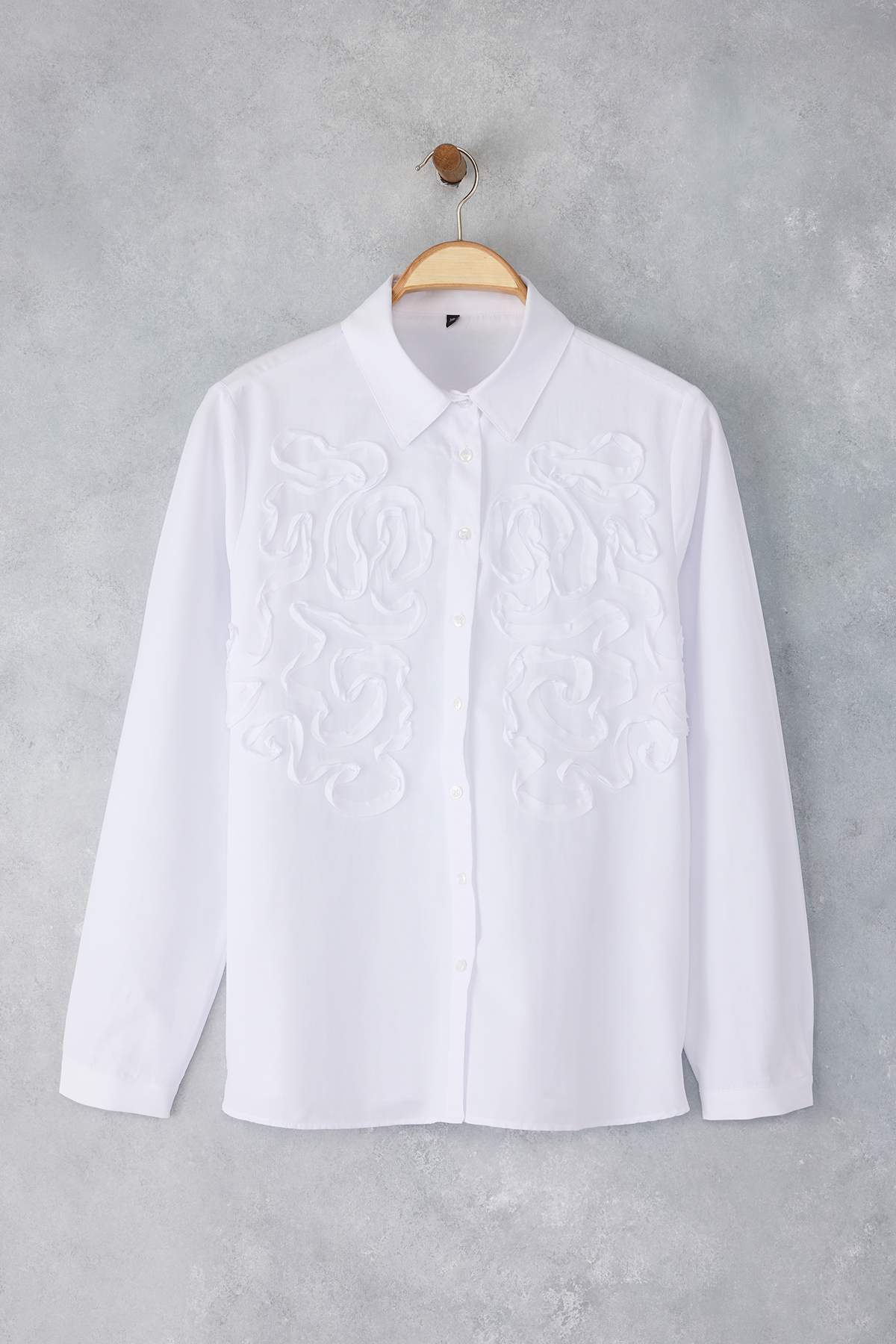 Trendyolmilla  Beyaz Dokulu Oversize Dokuma Gömlek TWOAW26GO00019 - Görsel 5