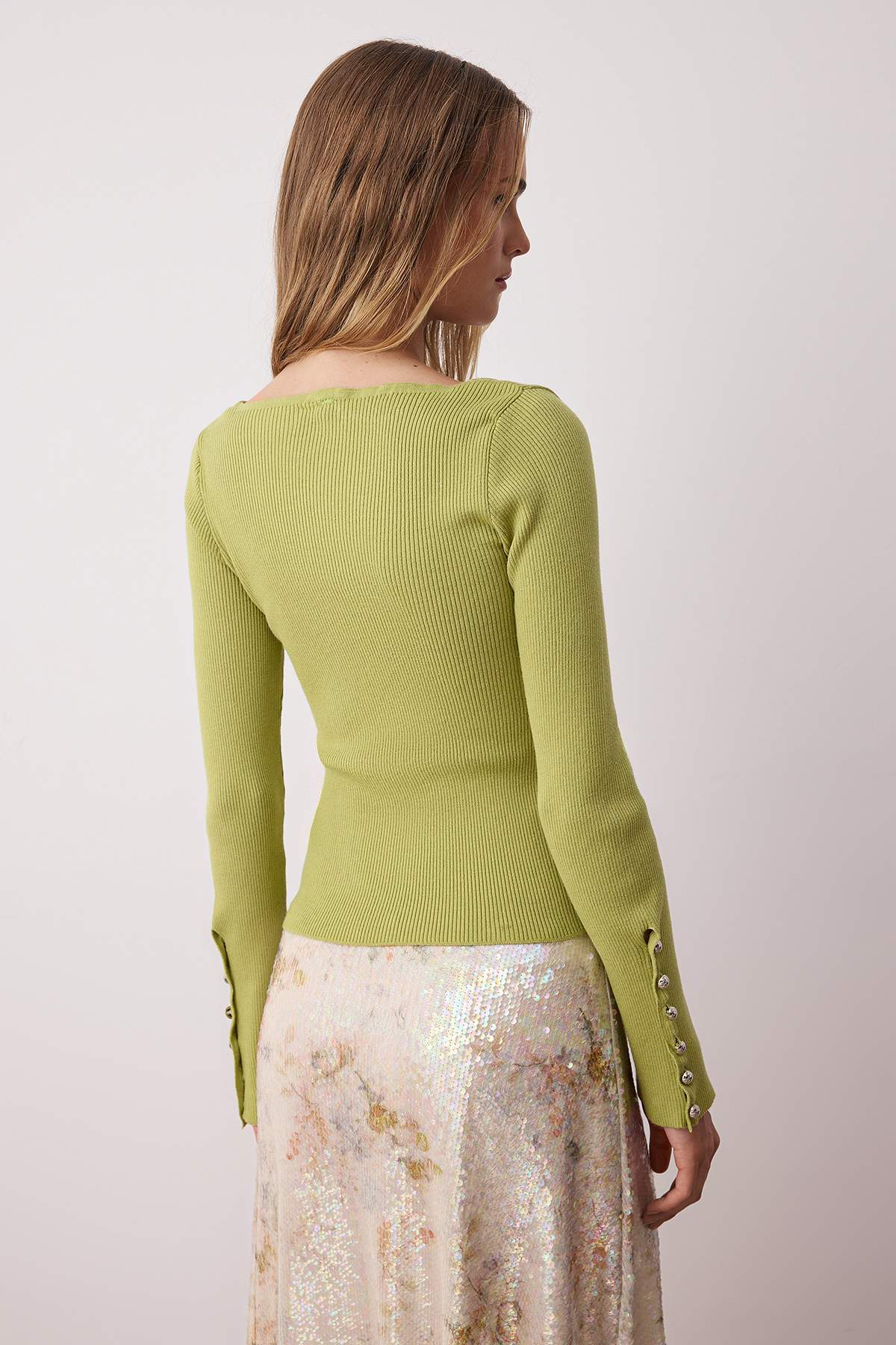 Trendyolmilla  Yağ Yeşil Merserize Görünümlü Premium İplik/Özel İplik Triko Kazak TWOAW26KZ00089 - Görsel 4