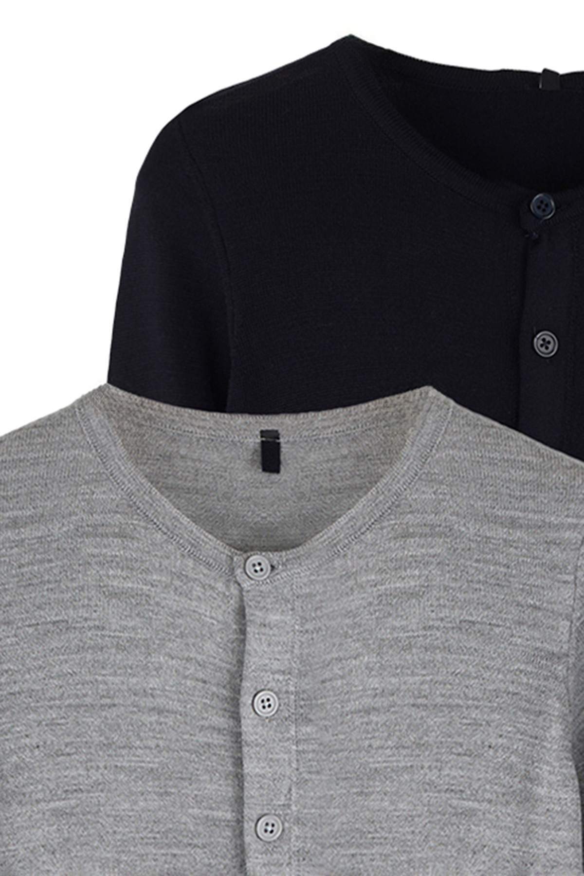 Trendyolmilla  Lacivert-Gri İkili Paket Bisiklet Yaka Triko Hırka TWOAW25HI00344 - Görsel 8