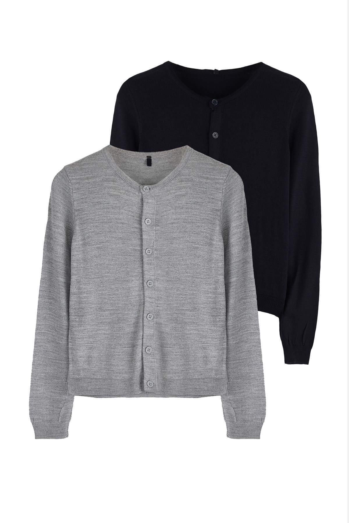 Trendyolmilla  Lacivert-Gri İkili Paket Bisiklet Yaka Triko Hırka TWOAW25HI00344 - Görsel 6