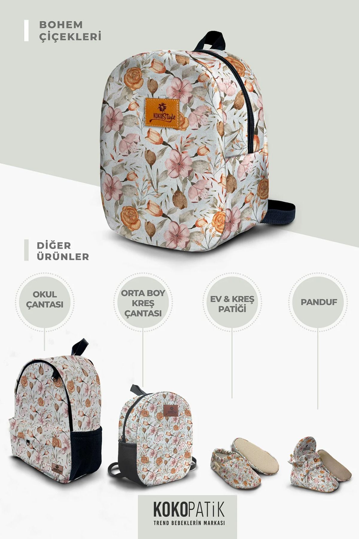 Kokopatik-Bohemian Flowers Pattern Small Nursery Bag 4
