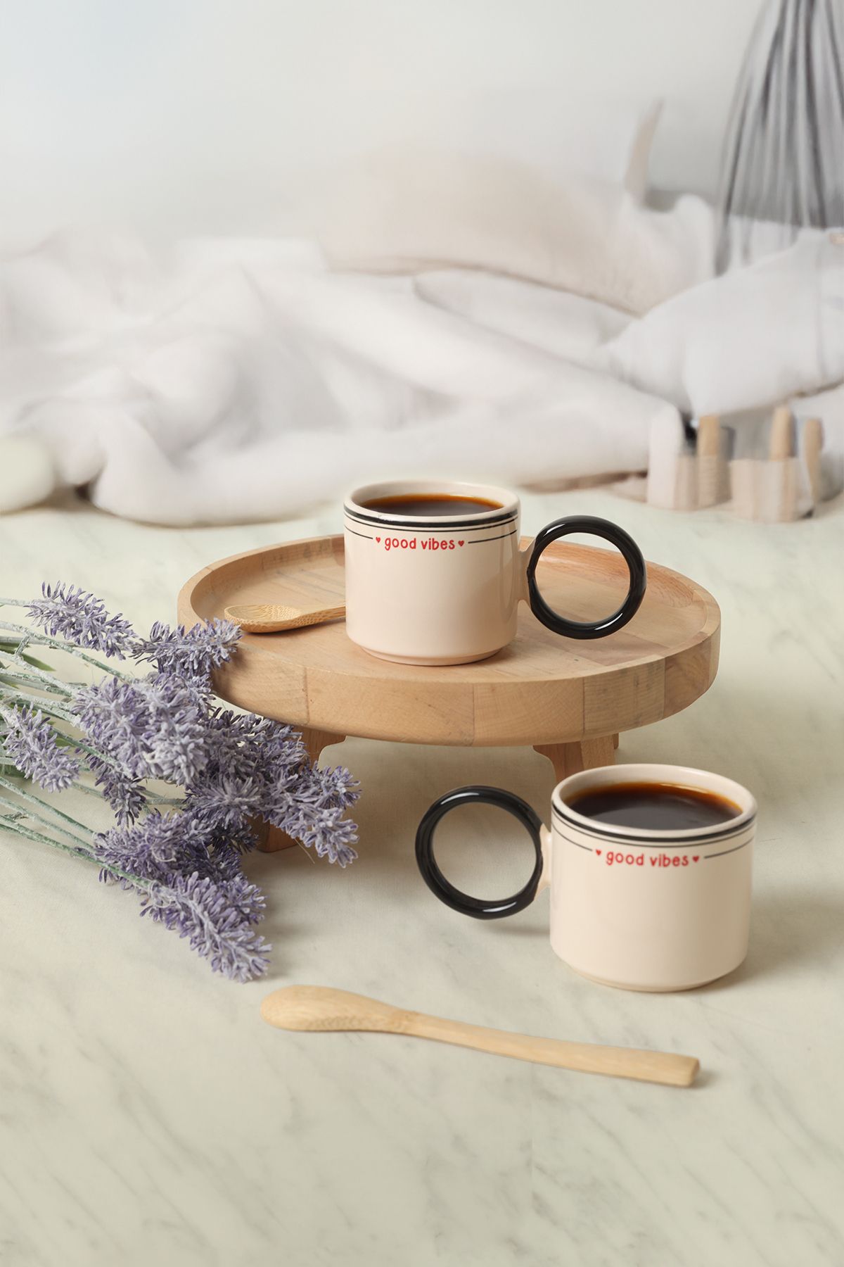 Keramika-Good Vibes Black Stackable Ring Cup with Handle 8 cm 2 Pieces 2