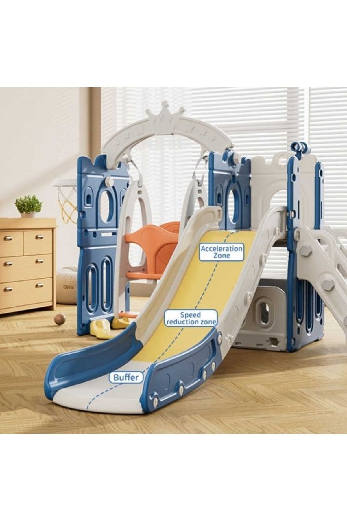 Generic-Multi-Activity Toddler Slide Swing Set With Basketball Hoop - 5-In-1 Indoor Outdoor Playground For K 1