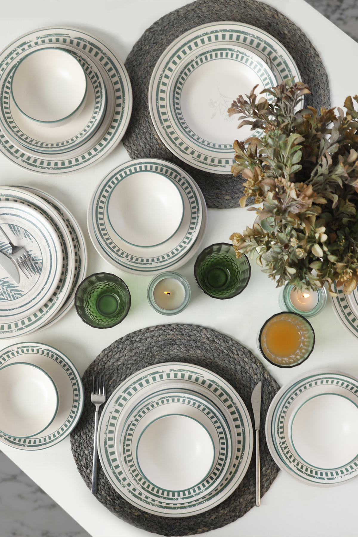 Keramika Green Leaf Yemek Takımı 24 Parça 6 Kişilik 22634-35-38-40