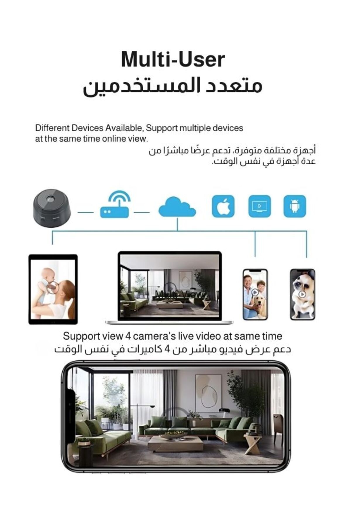 Generic-كاميرا واي فاي صغيرة 1080 بكسل مراقبة عن بعد أمان منزلي، كاميرا تتبع ذكية لاسلكية بالأشعة تحت الحمراء مع Ni 5