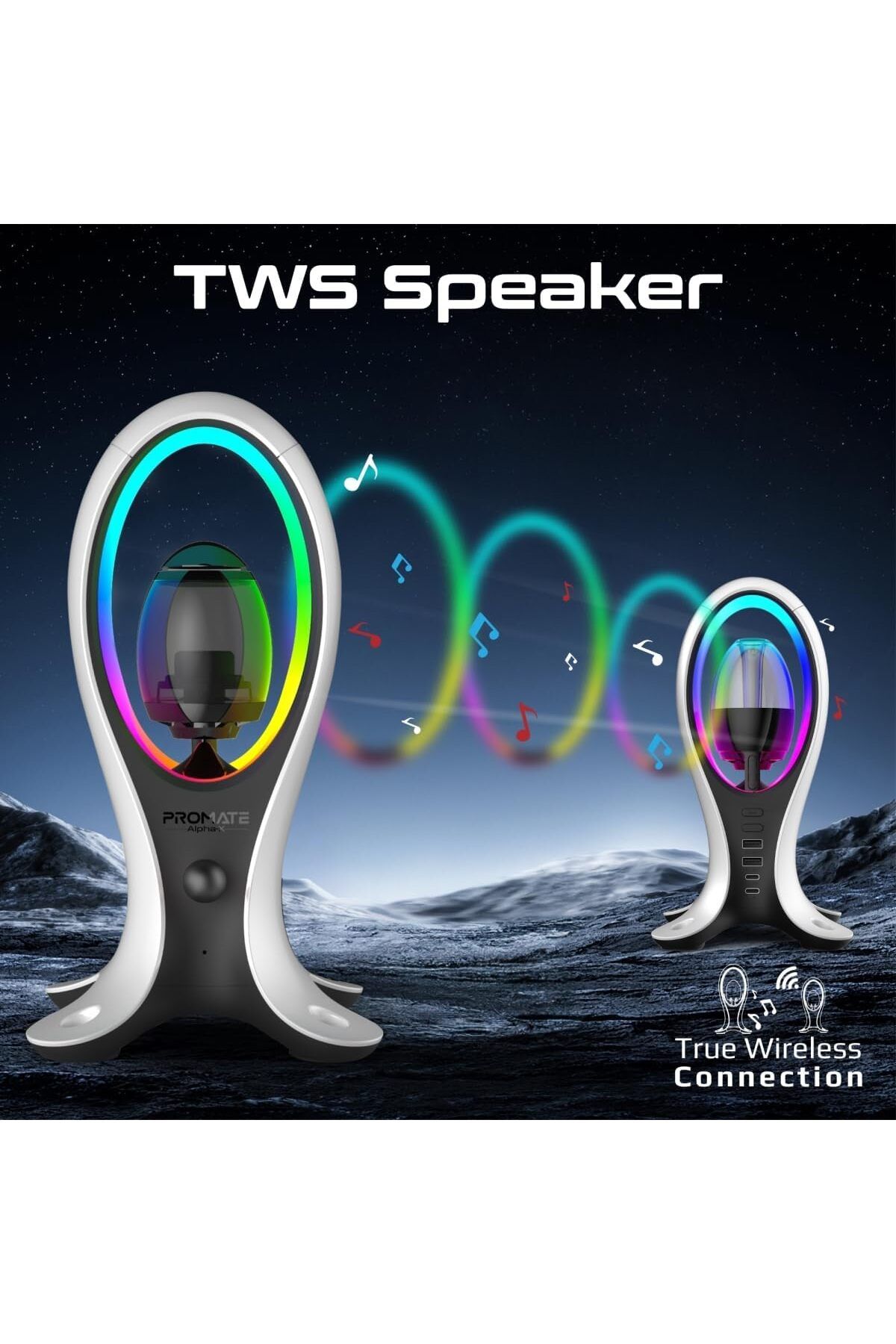 Promate-Promate Alpha-x Portable Bluetooth Speaker with Hi-Res Sound and Speaker Stand with USB-C Port 2