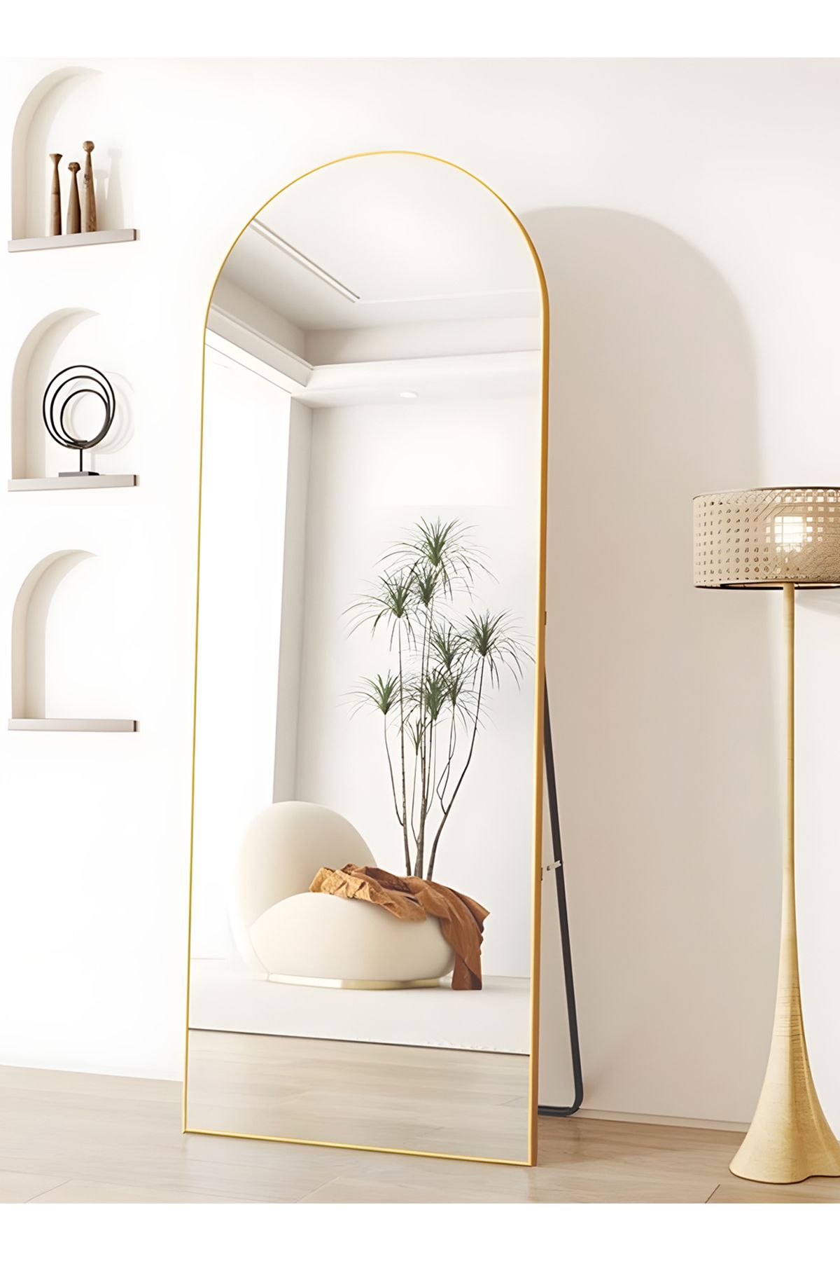 Taimi-مرآة كبيرة بتصميم أنيق، مقاس 150×50 سم، بإطار معدني ذهبي وحامل خلفي 3