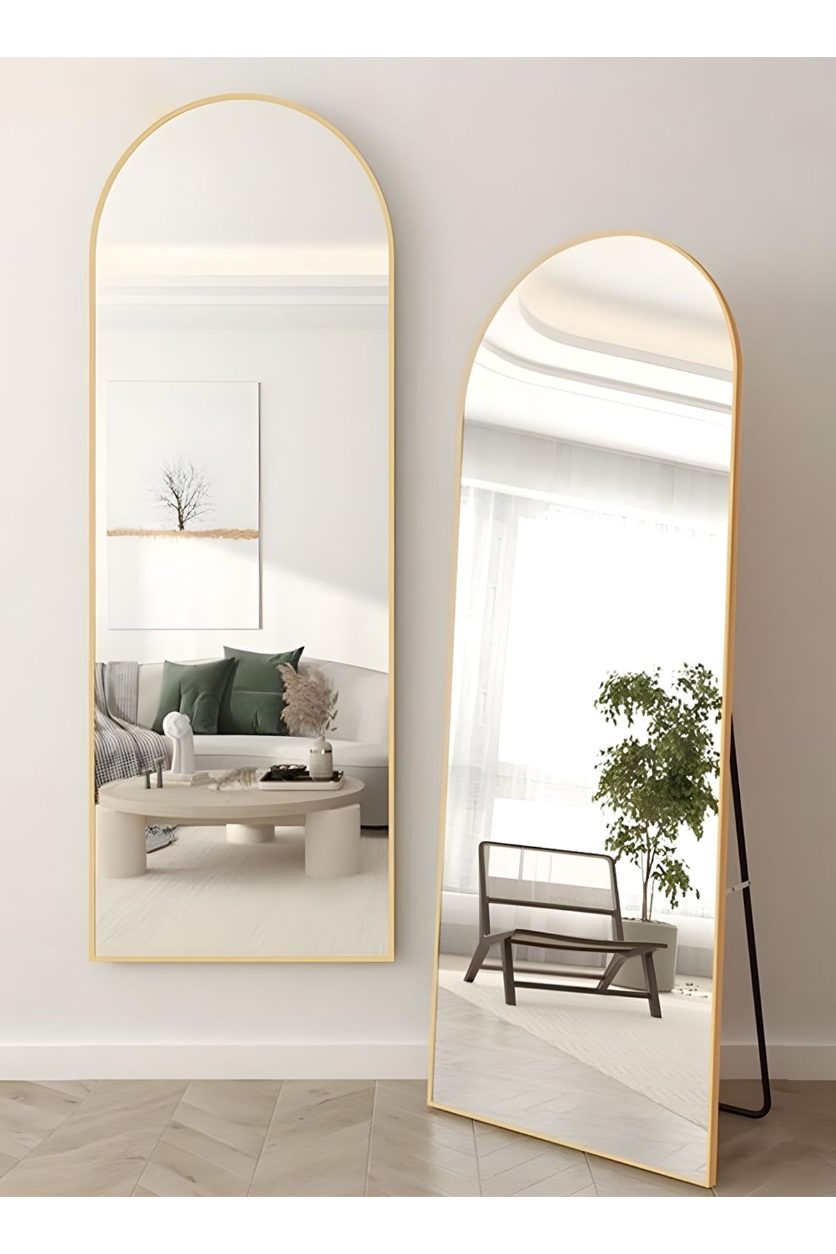 Taimi-مرآة كبيرة بتصميم أنيق، مقاس 150×50 سم، بإطار معدني ذهبي وحامل خلفي 4