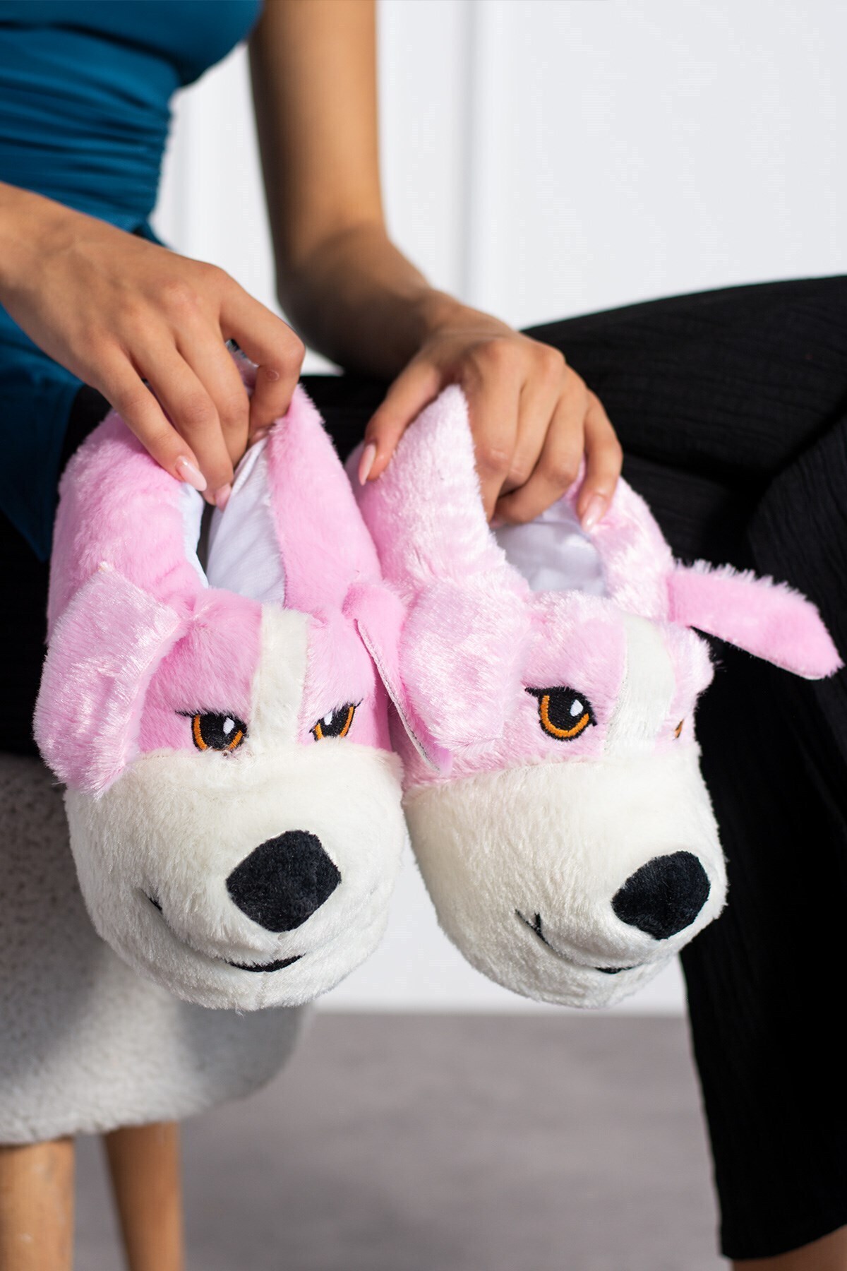 AlbiShoes Sevimli Köpek Hayvan Figürlü Peluş Yumuşak Taban Ev Botu Kışlık Hayvanlı Ev Panduf (30-40) görsel 3