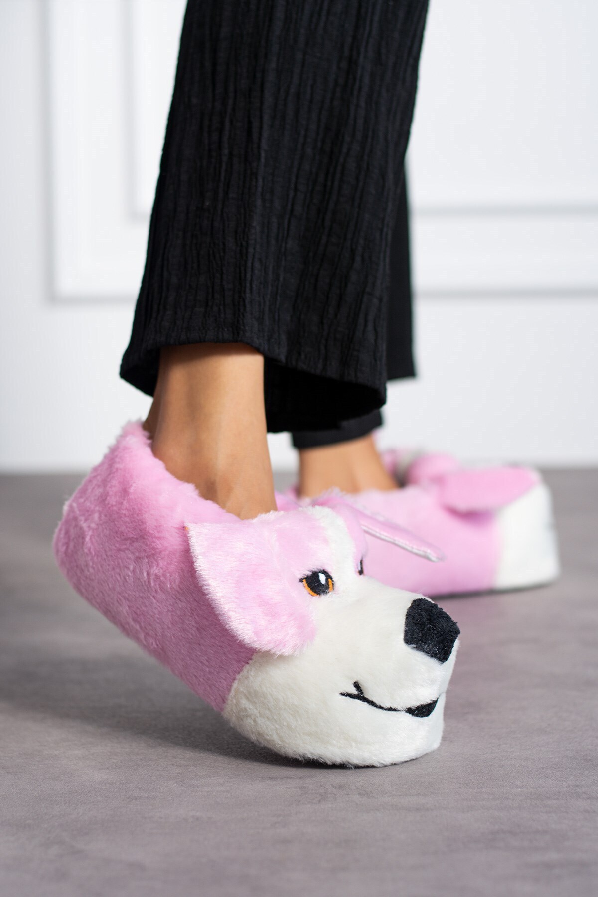 AlbiShoes Sevimli Köpek Hayvan Figürlü Peluş Yumuşak Taban Ev Botu Kışlık Hayvanlı Ev Panduf (30-40) görsel 2