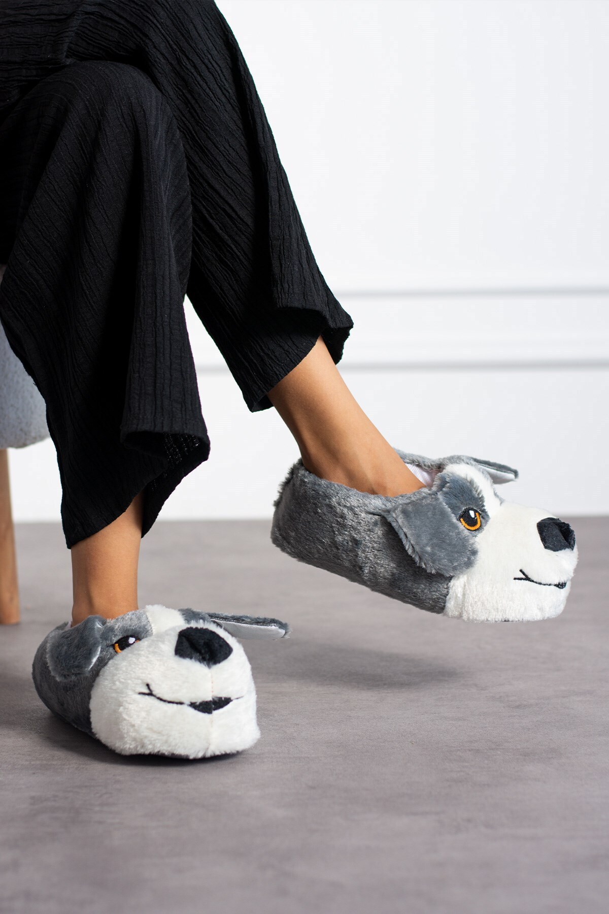 AlbiShoes Sevimli Köpek Hayvan Figürlü Peluş Yumuşak Taban Ev Botu Kışlık Hayvanlı Ev Panduf (30-40) görsel 5