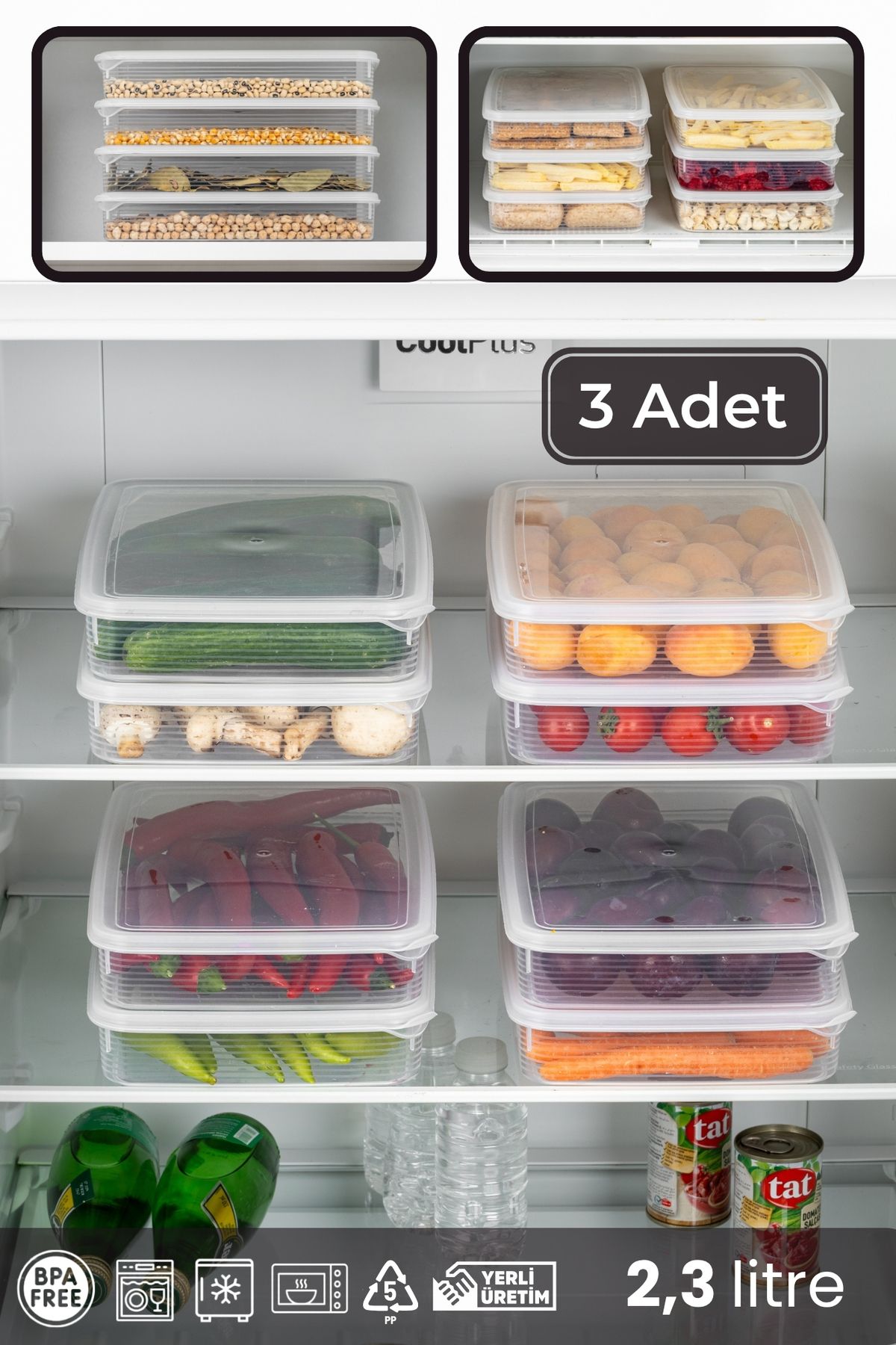 BRAMBLE LIFE-3 Pieces 2.3 Lt Leakproof Rectangular Refrigerator Freezer and Microwave Storage Container Set Transparent 1