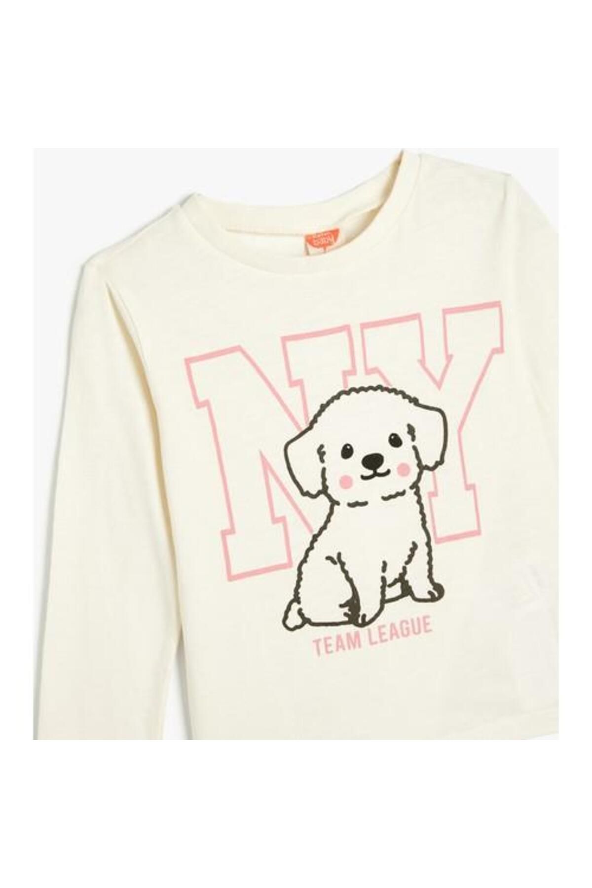 Koton-Dog Print Long Sleeve Cotton Crew Neck T-Shirt 1