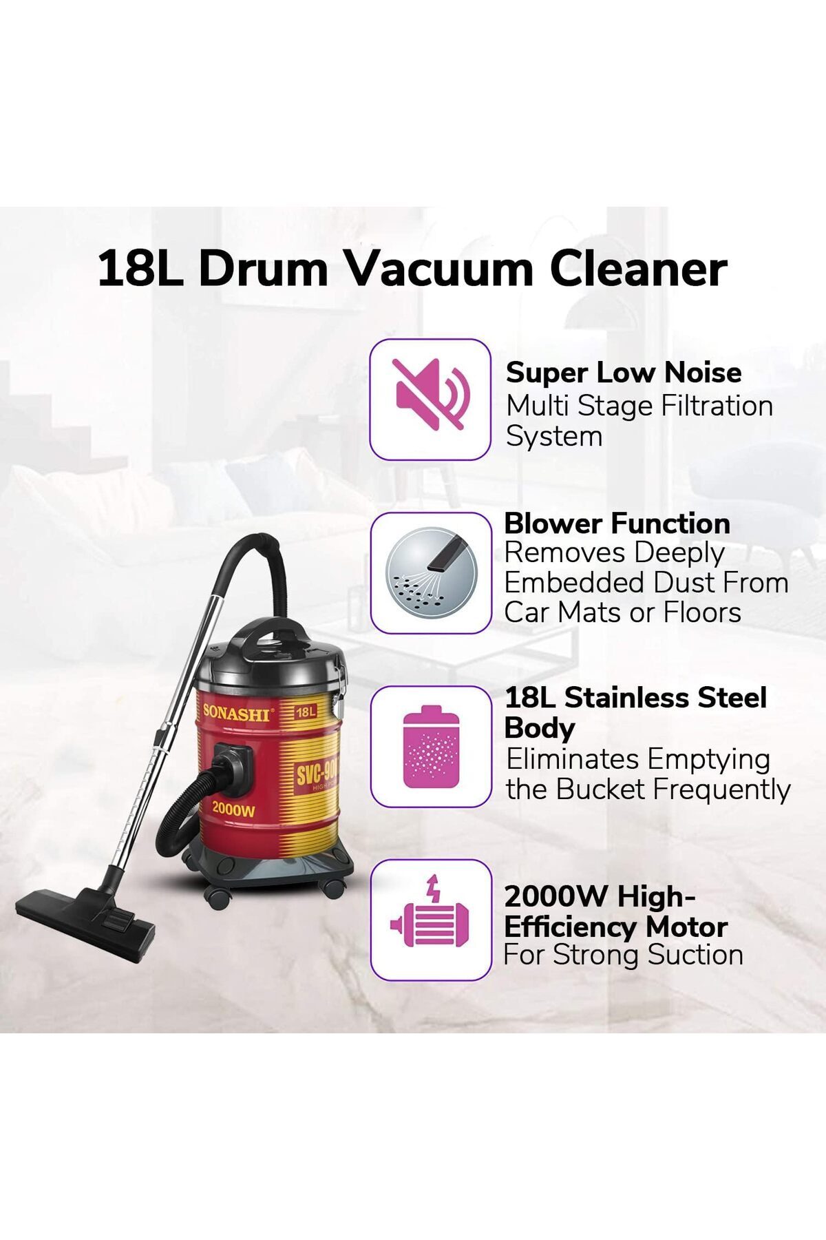 sonashi-18L Drum Vacuum Cleaner with Multi Filtration System 8
