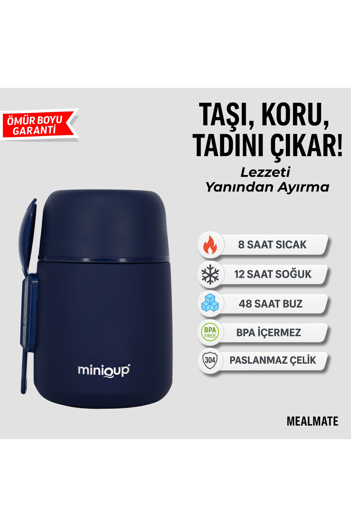 MiniQup MealMate Yemek Termosu 500ml – Çelik, Sızdırmaz, BPA İçermez, Çift Katmanlı, Mama Termosu fotoğrafı 2 (önizleme)