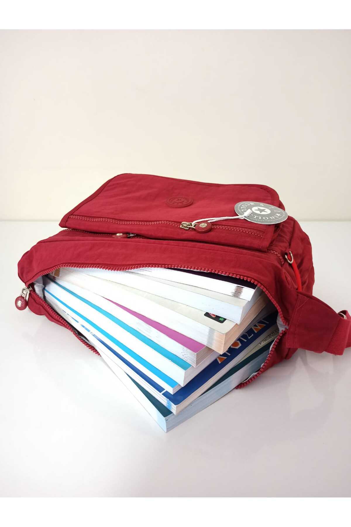 Alanç Gift  Su itici Kumaş Kırmızı Renk Çok Cepli Çapraz Askılı Büyük Boy Omuz Postacı Çantası Okul İçin Uygun - Görsel 7