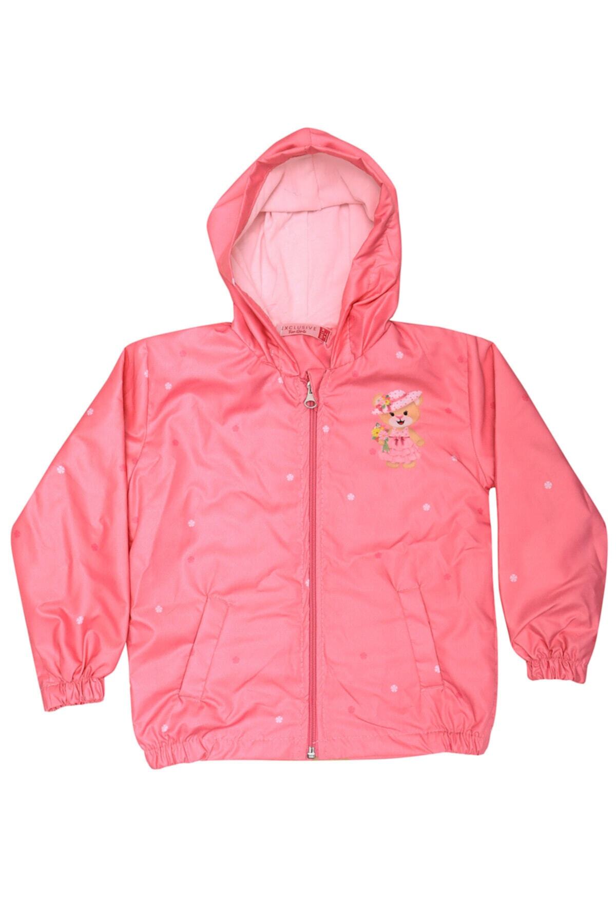Mika Bebek & Çocuk Ayıcık Baskılı Pembe Kapüşonlu Kız Çocuk Kız Bebek Yağmurluk fotoğrafı 3 (önizleme)