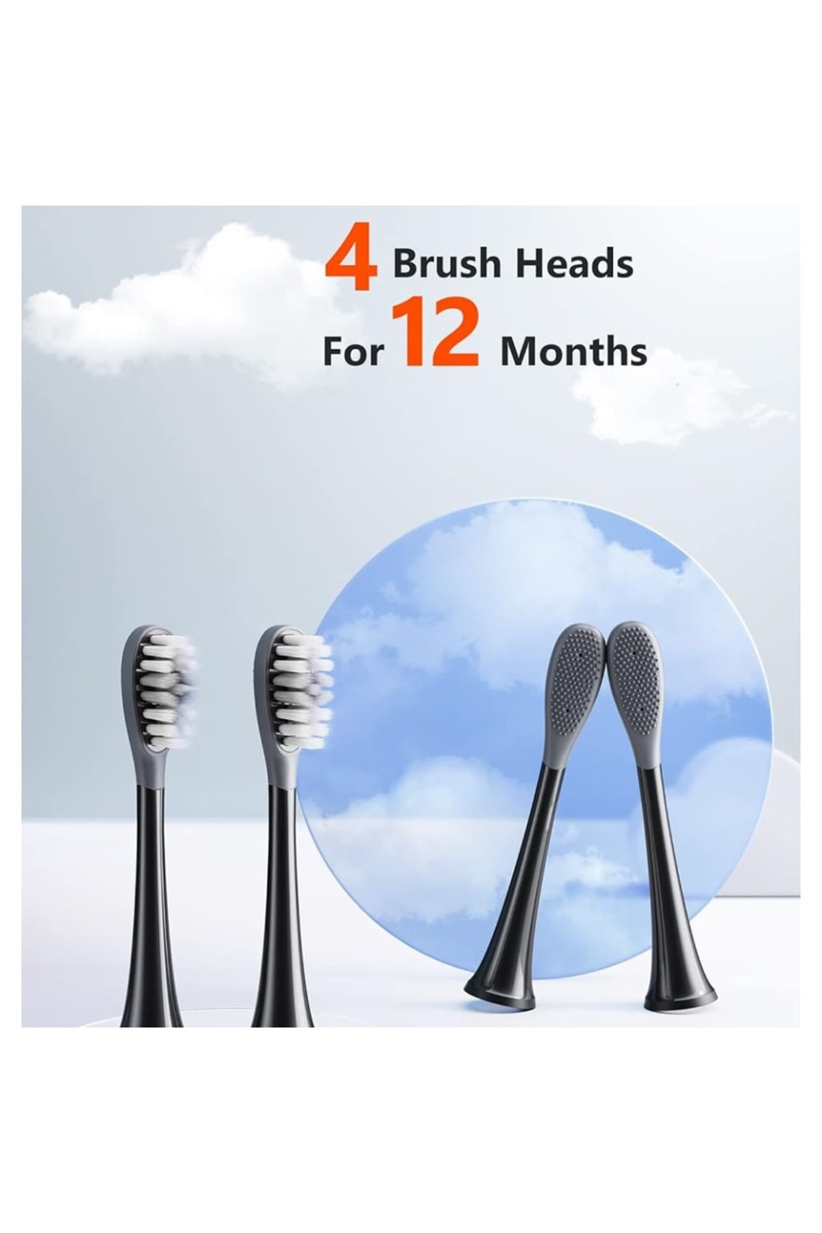 Bitvae-S2 Toothbrush Heads, Set of 4, Ultra Soft Bristles and Tongue Cleaner, GCS22, Black 4