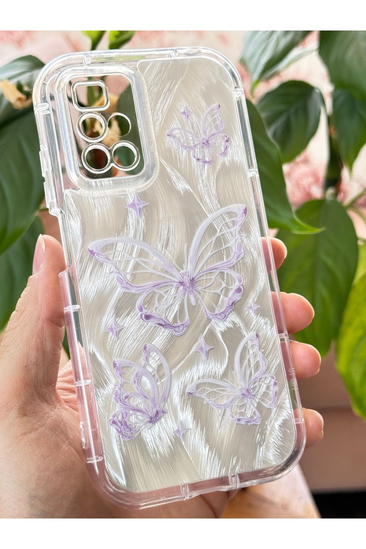 Fibaks-Redmi 10 4g 2022 Case Plug-In Camera Protected Glossy Hologram Butterfly Pattern Shock Absorbing Silicone 5