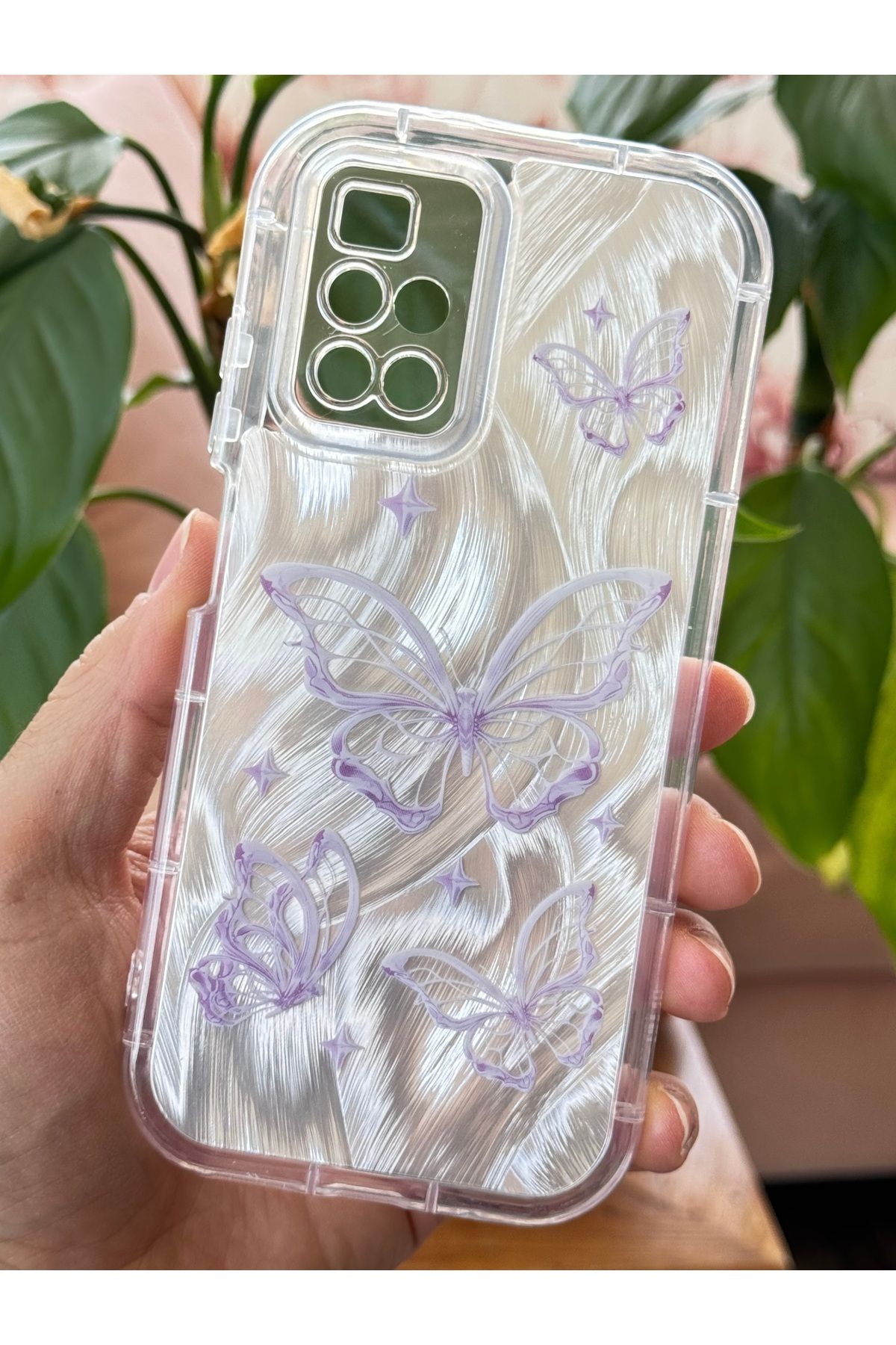 Fibaks-Redmi 10 4g 2022 Case Plug-In Camera Protected Glossy Hologram Butterfly Pattern Shock Absorbing Silicone 2