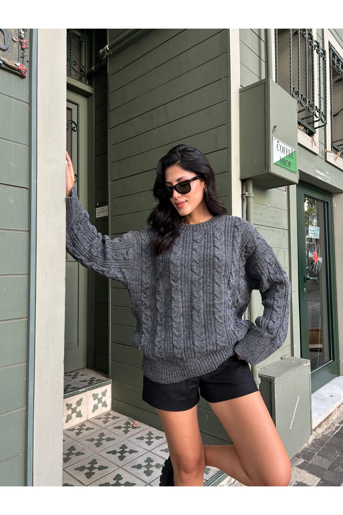 Puella-Women's Oversize Soft Anthracite Hair Braided Knitwear Sweater 3