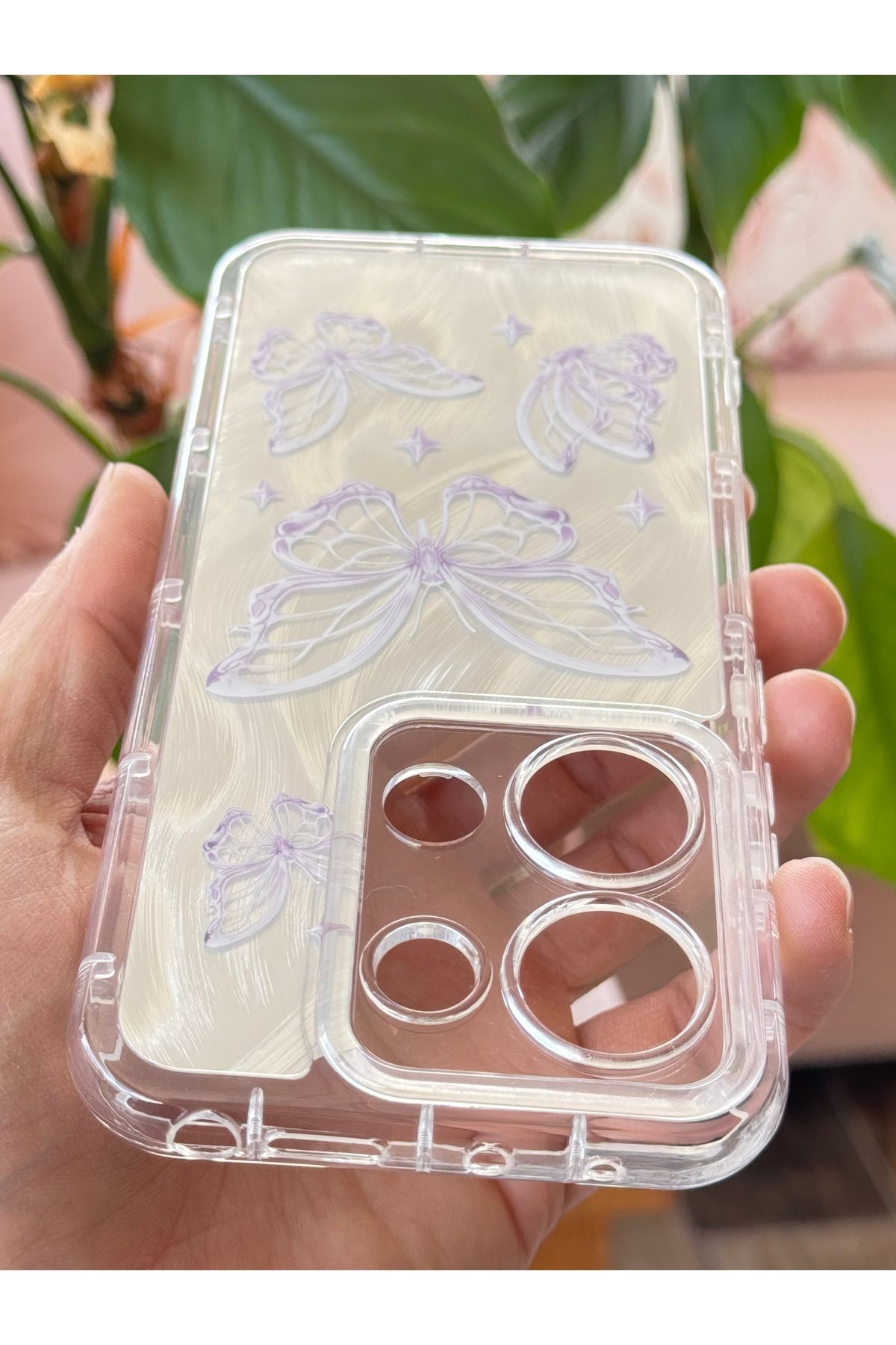 Fibaks-Redmi Note 13 Pro 4g Case Plug-In Camera Protected Glossy Hologram Butterfly Pattern Shock Absorbing 8