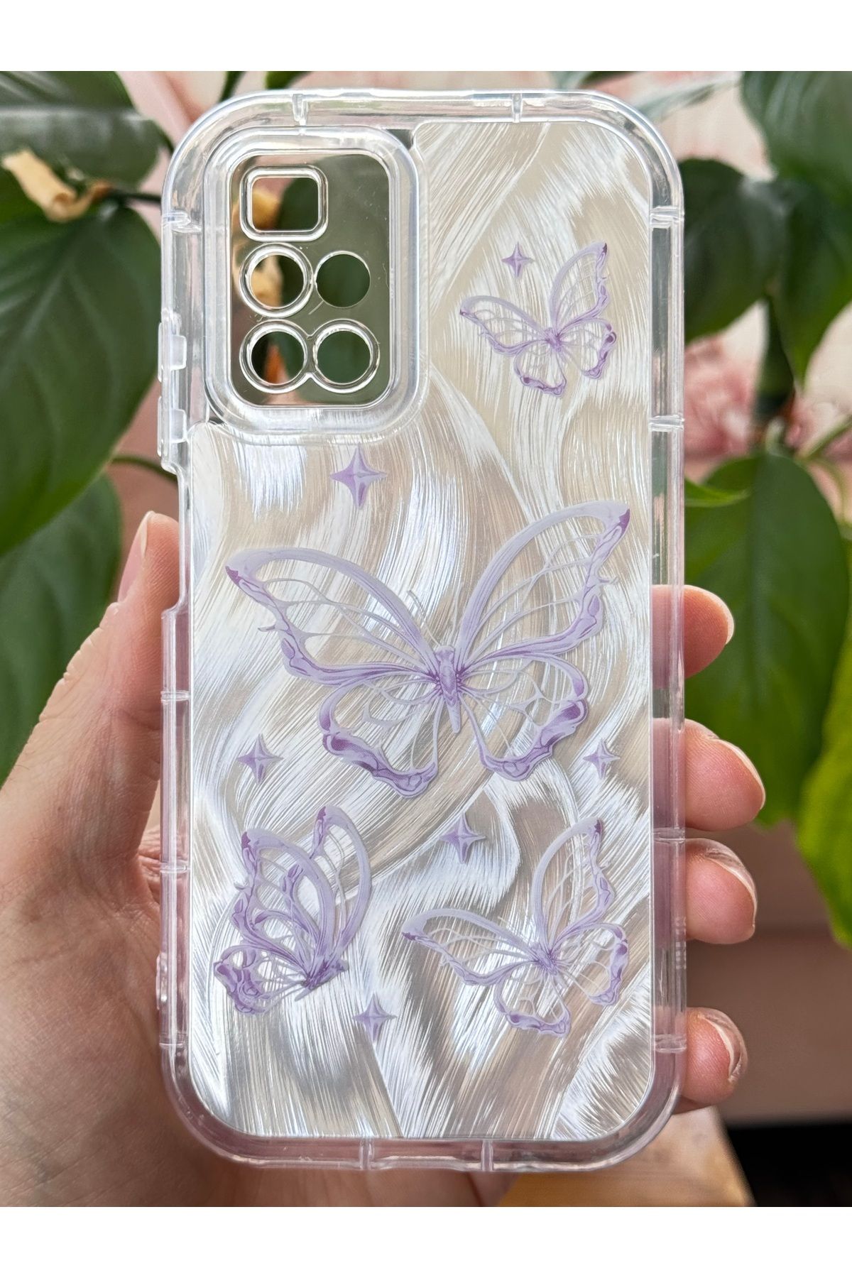 Fibaks-Redmi 10 4g 2022 Case Plug-In Camera Protected Glossy Hologram Butterfly Pattern Shock Absorbing Silicone 3