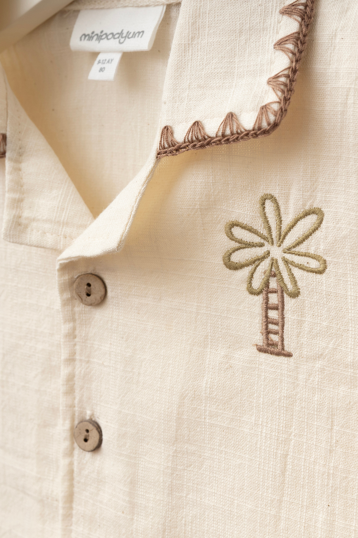 Minipodyum Erkek Bebek Palmiye Nakışlı Şortlu Yazlık Ikili Takım fotoğrafı 5 (önizleme)