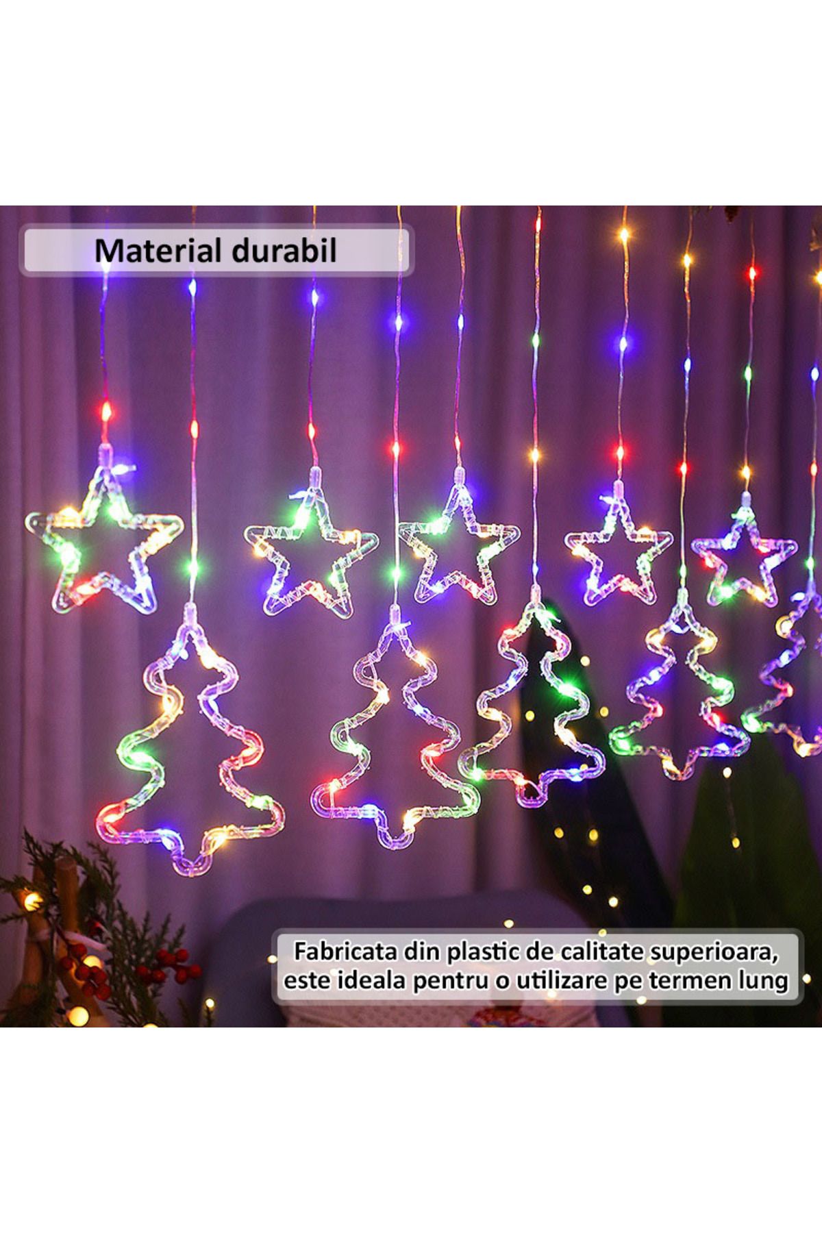 NEXTLY-Instalatie De Craciun Tip Perdea , Interconectabila, Lumini Led Rgb, 8 Jocuri De Lumini, 3 6