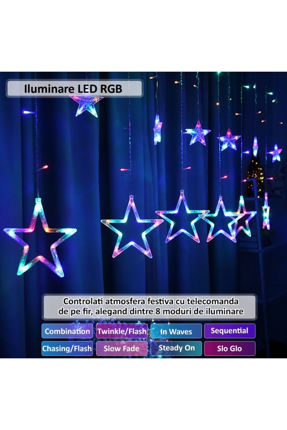 NEXTLY-Instalatie De Craciun Tip Perdea , Interconectabila, Lumini Led Rgb, 8 Jocuri De Lumini, 3 3