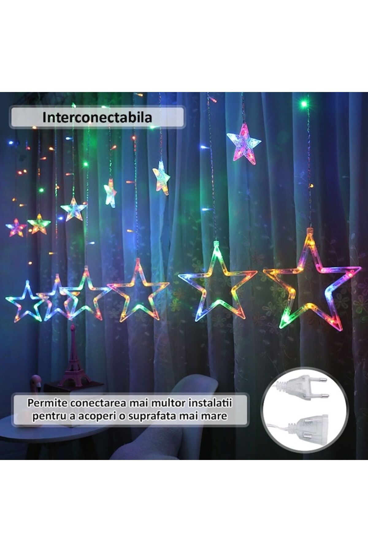 NEXTLY-Instalatie De Craciun Tip Perdea , Interconectabila, Lumini Led Rgb, 8 Jocuri De Lumini, 3 5