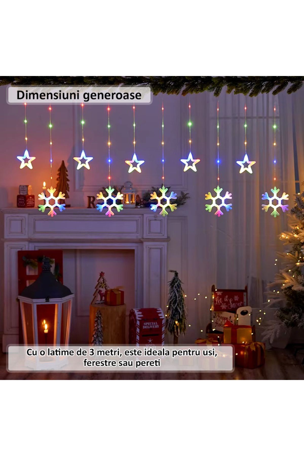 NEXTLY-Instalatie De Craciun Tip Perdea , Interconectabila, Lumini Led Rgb, 8 Jocuri De Lumini, 3 5