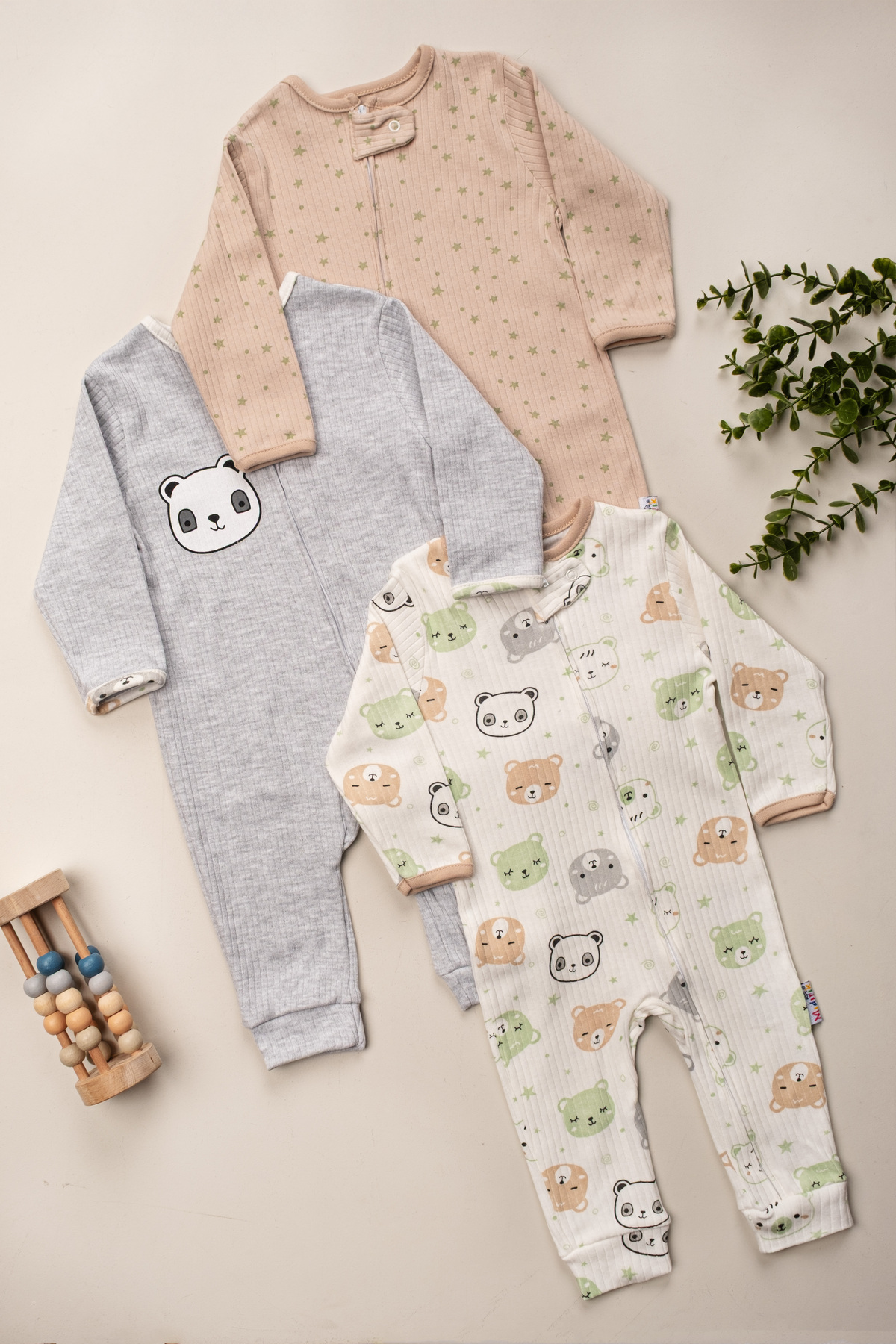 ENİA BABY Kız Bebek Erkek Bebek 3'lü Tulum Set % 100 Pamuk 9-12-18 Ay fotoğrafı 2 (önizleme)