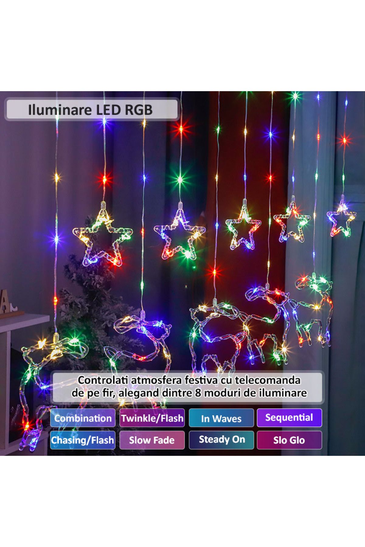 NEXTLY-Instalatie De Craciun Tip Perdea , Interconectabila, Lumini Led Rgb, 8 Jocuri De Lumini, 3 3