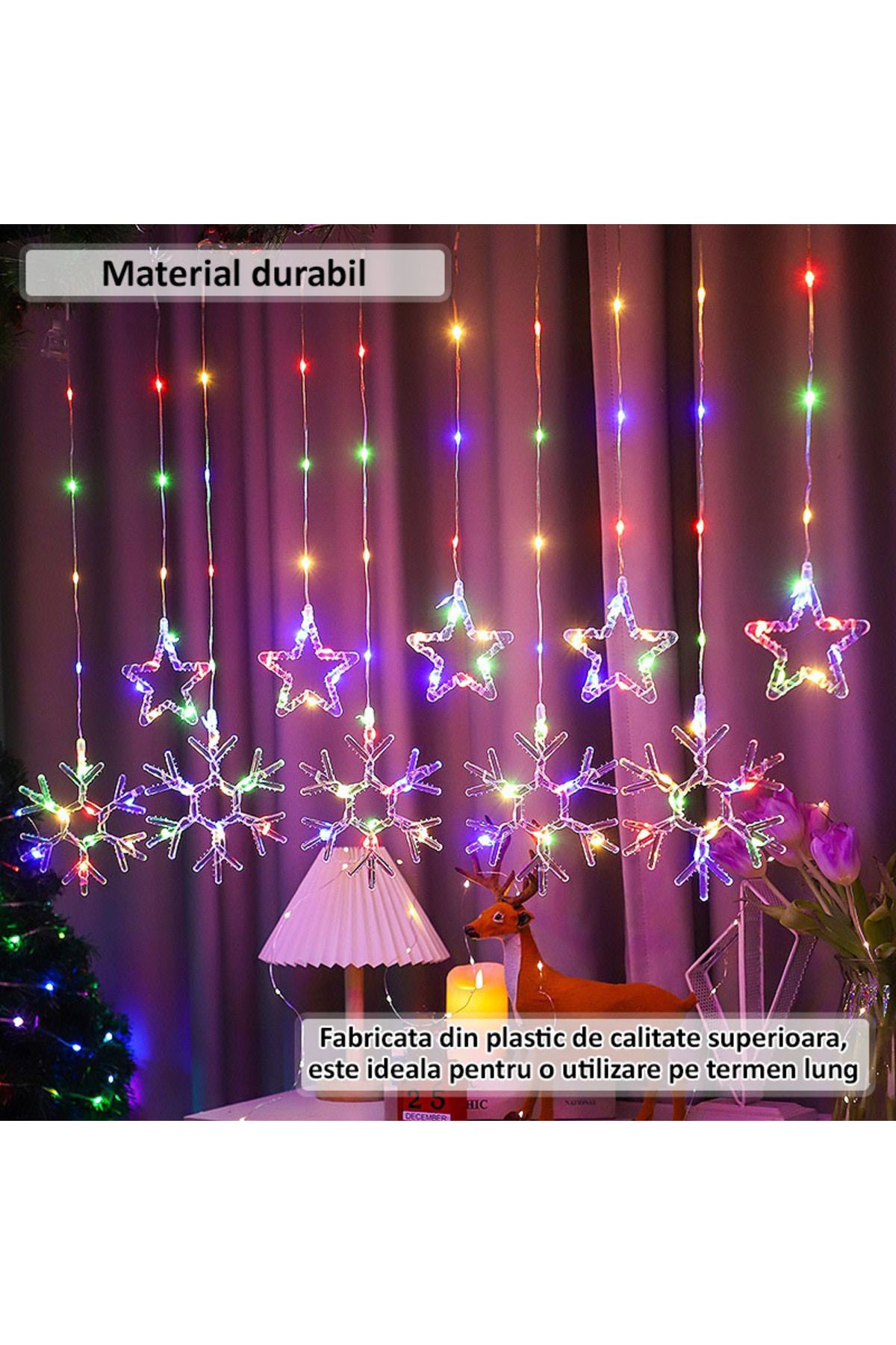NEXTLY-Instalatie De Craciun Tip Perdea , Interconectabila, Lumini Led Rgb, 8 Jocuri De Lumini, 3 6