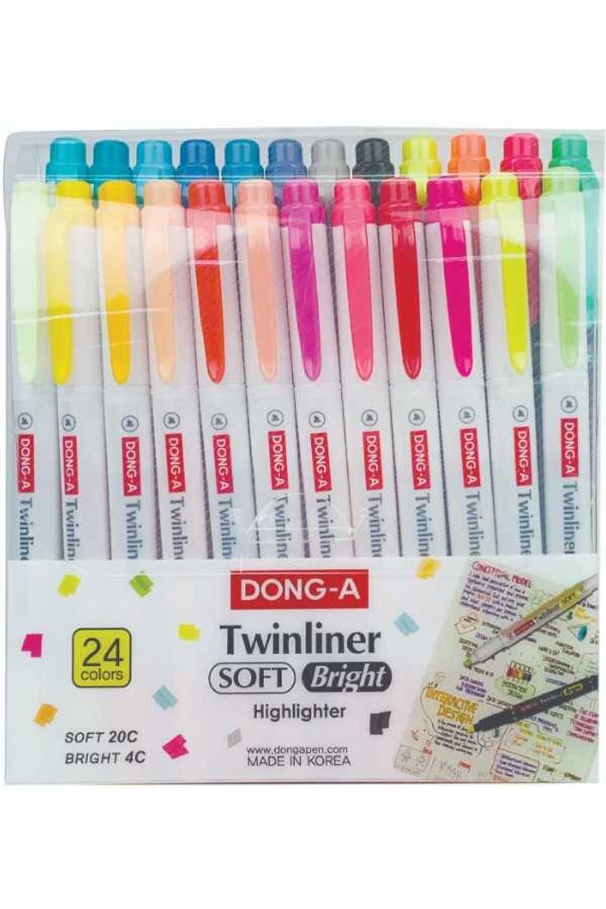 Dong-A-مجموعة ماركر Twinliner Soft-Bright مكونة من 24 قطعة على الوجهين 1
