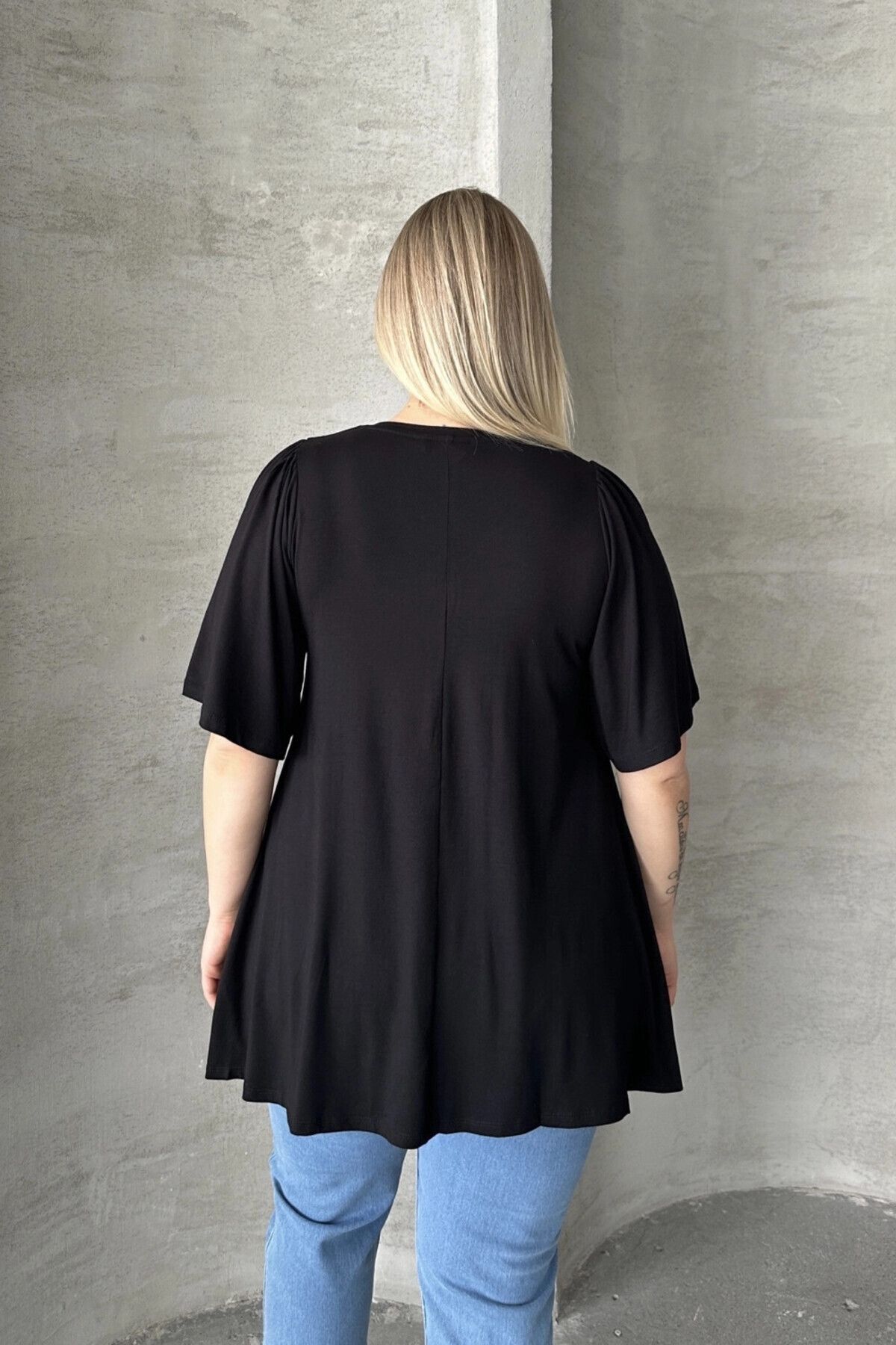 Stil Diva-Plus Size Double Pack V Neck Patternless Asymmetric Cut Lycra Blouse 320315X2 8