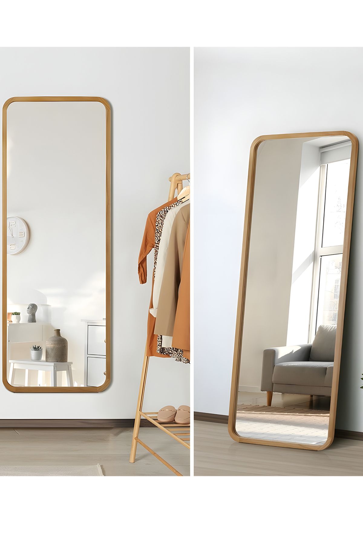 Taimi-مرآة كبيرة بتصميم أنيق، مقاس 155×45 سم، بإطار خشبي وحامل خلفي 5