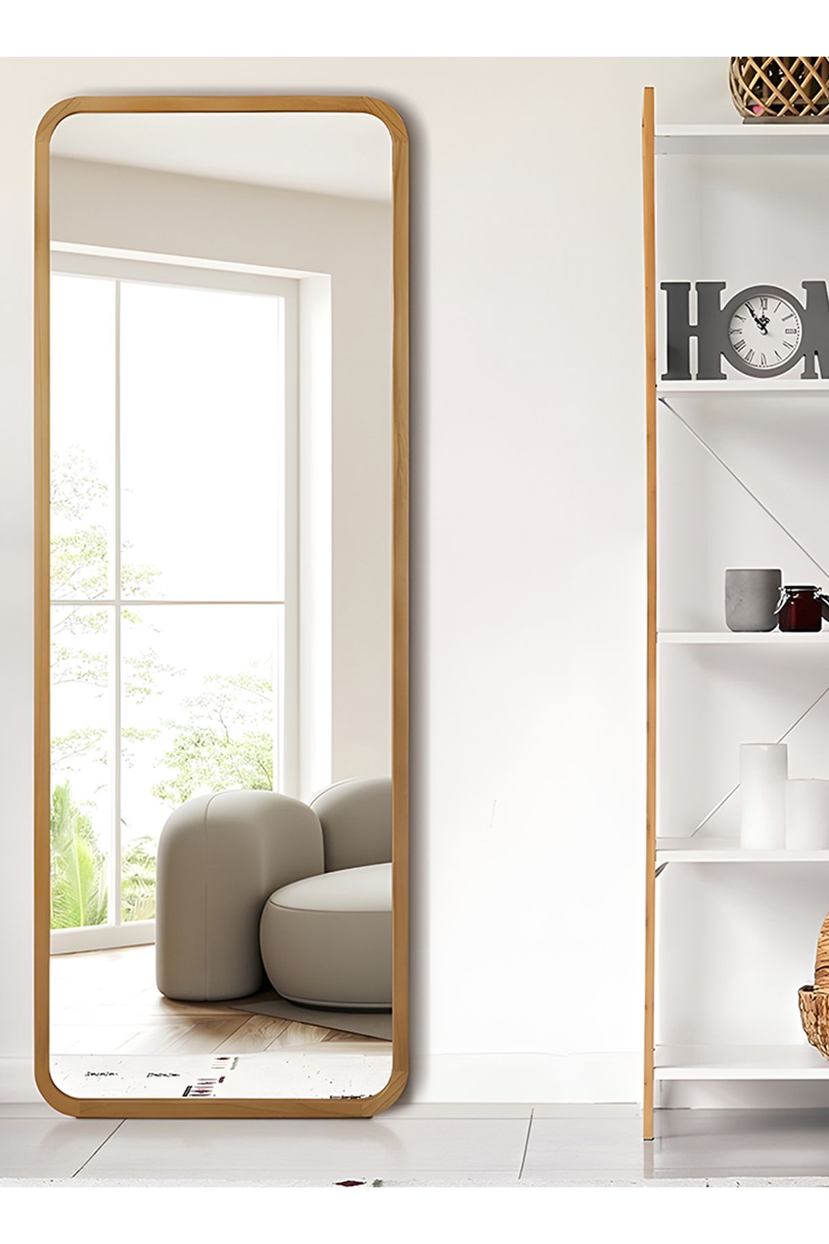 Taimi-مرآة كبيرة بتصميم أنيق، مقاس 155×45 سم، بإطار خشبي وحامل خلفي 4