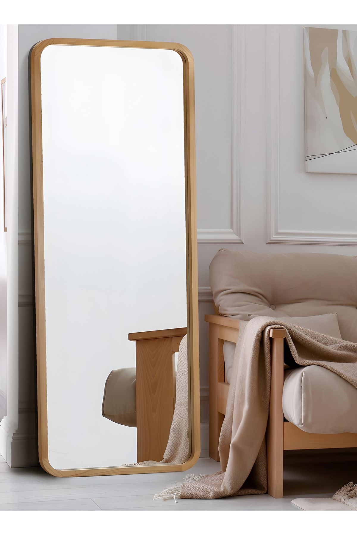 Taimi-مرآة كبيرة بتصميم أنيق 160 × 50 سم - مرآة كاملة الطول بإطار خشبي وحامل خلفي 1