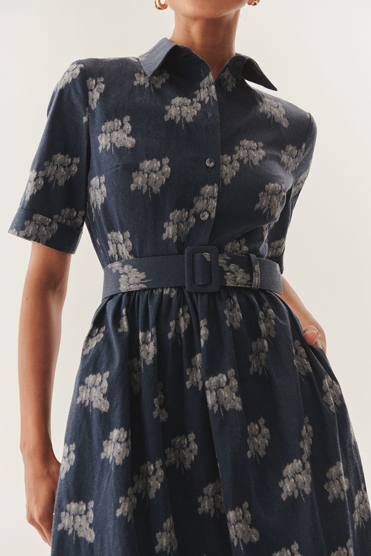 Exquise-Patterned Cotton Regular Midi Dress with Belt Detail 5