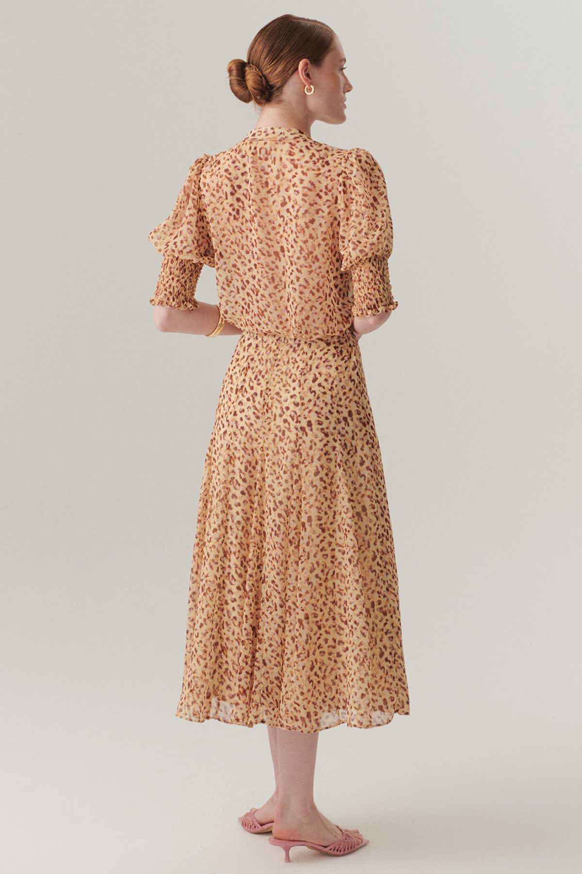 Exquise-Midi Length Chiffon Skirt with Flared Pattern at the Waist 4