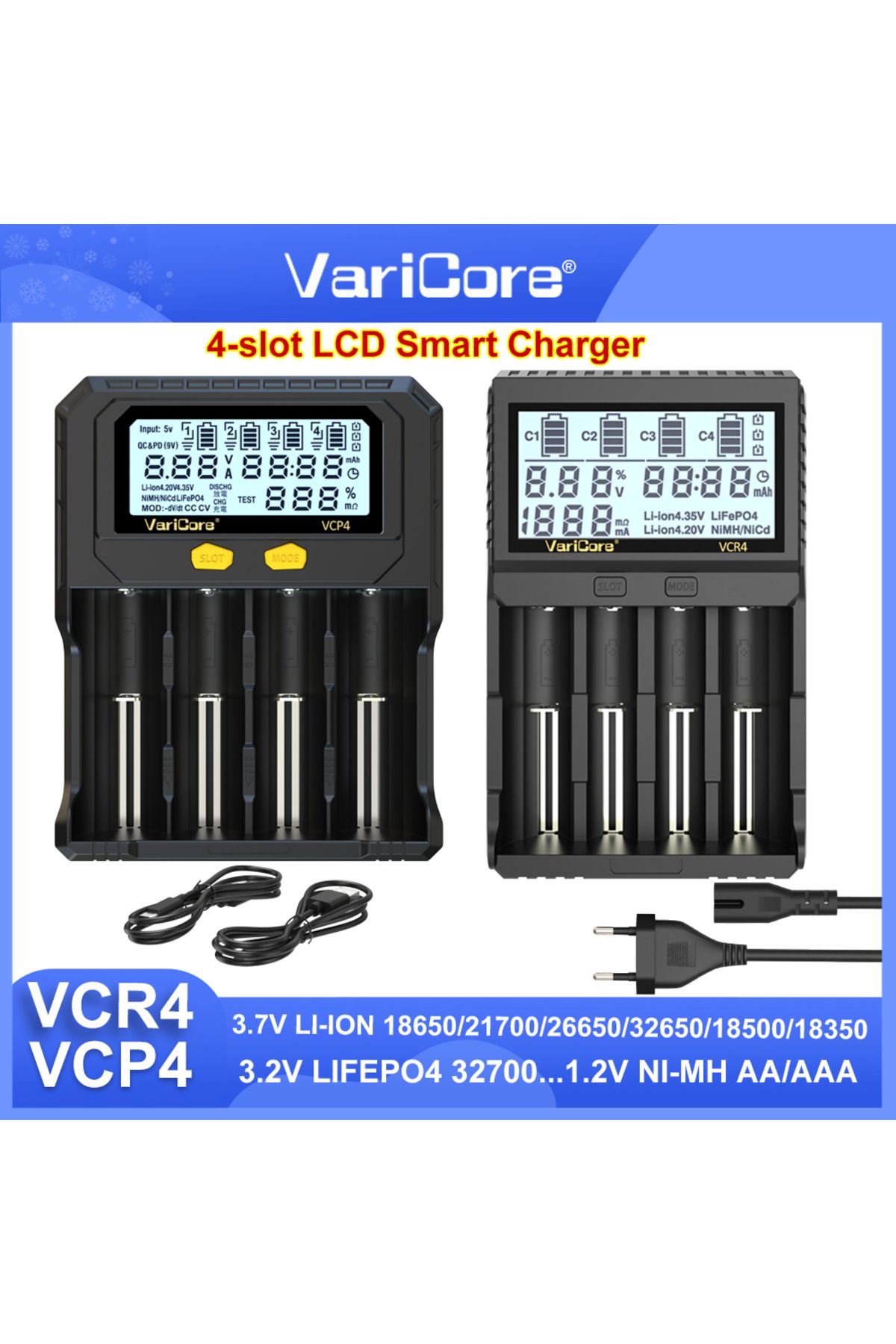 liitokala-1 Varicore Vcp4 Vcr4 Lcd Smart Charger 18650/21700/26650 Li-ion 3.7v Lifepo4 3.2v Nimh/cd 1.2v Aa A. 1