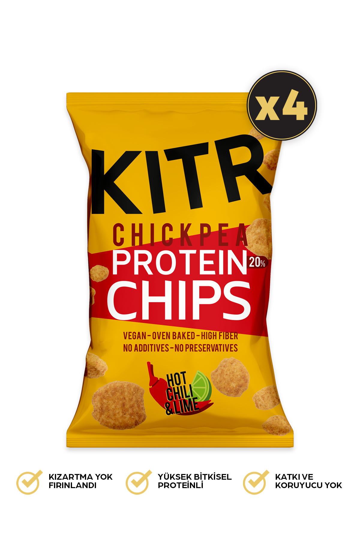 KITR 4'lü Acı Biber Ve Lime Çeşnili Yüksek Proteinli Nohut Cipsi 4x50g
